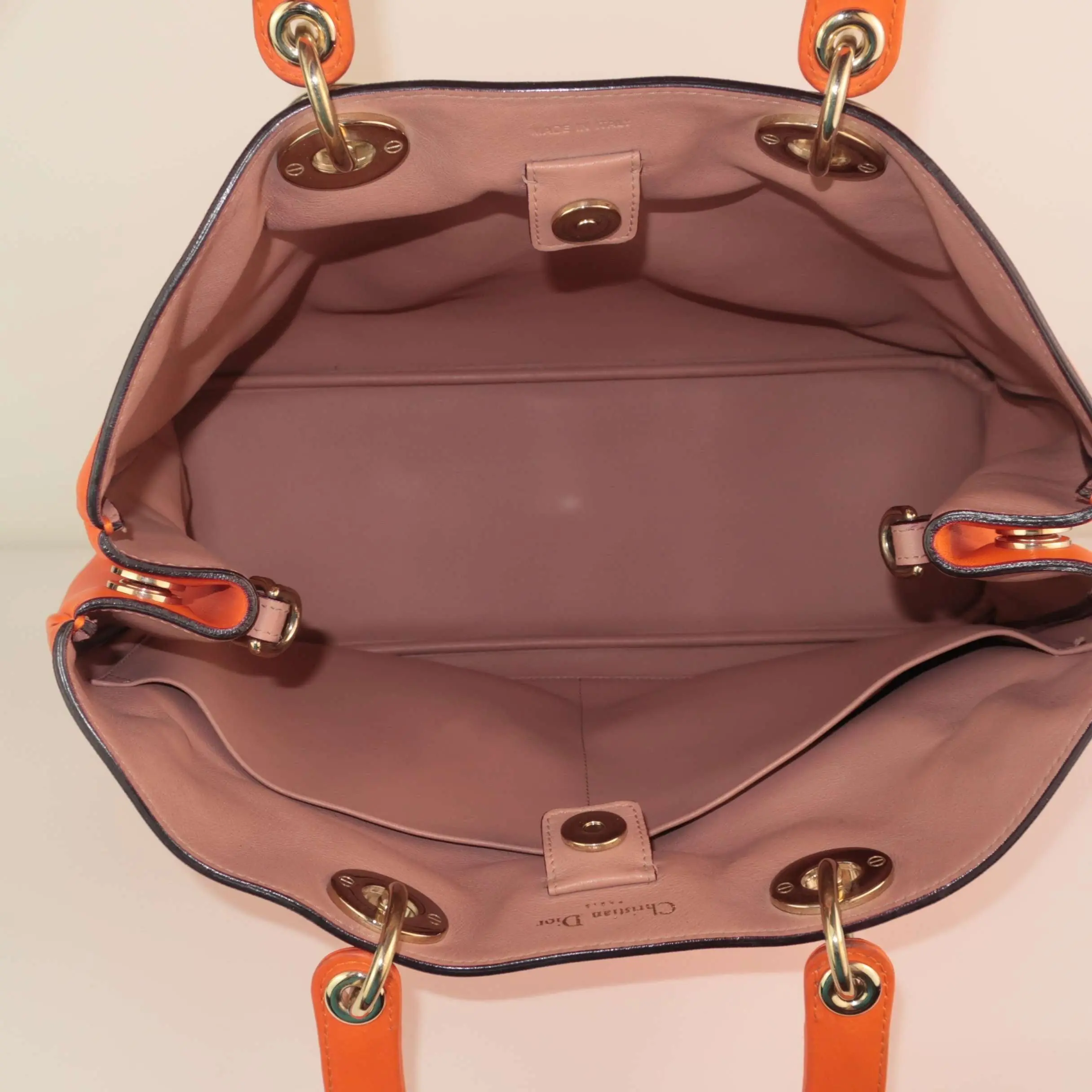 Dior Orange Calfskin Leather Diorissimo Large Tote Bag - Image 6