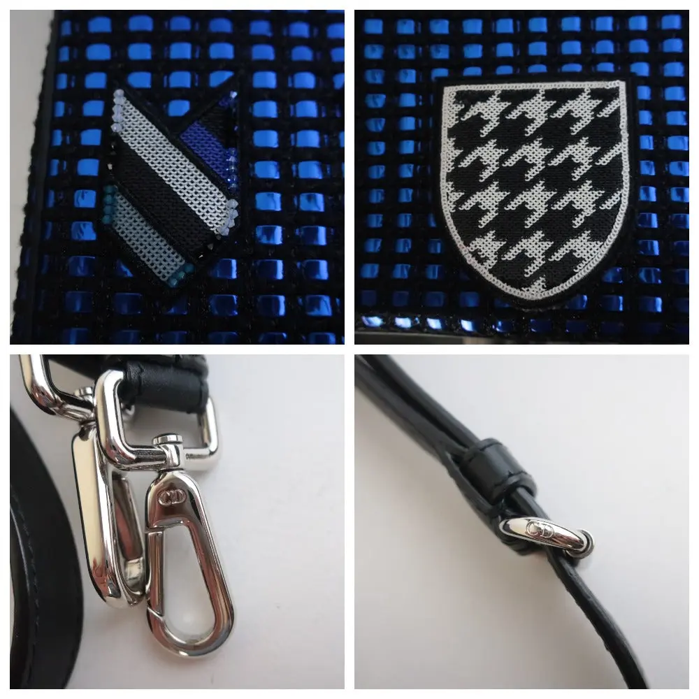 Diorissimo Patch Embellished Metallic Large Blue and Black Tweed Tote Bag - Image 9