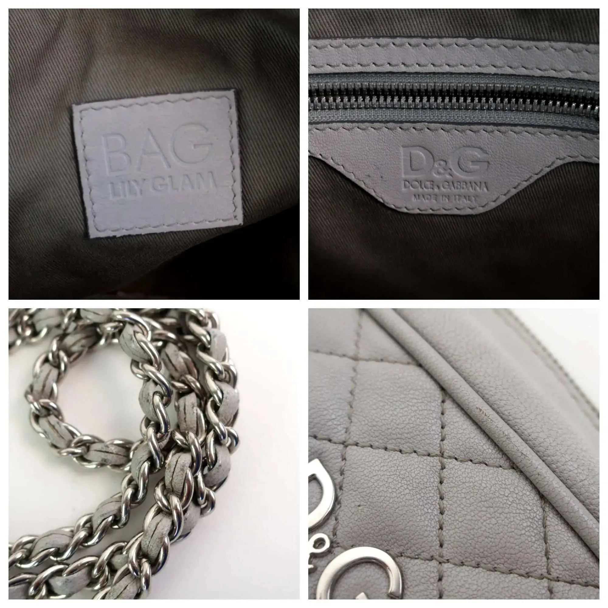 Dolce & Gabbana Light Grey Quilted Lily Glam Leather Bag - Image 8