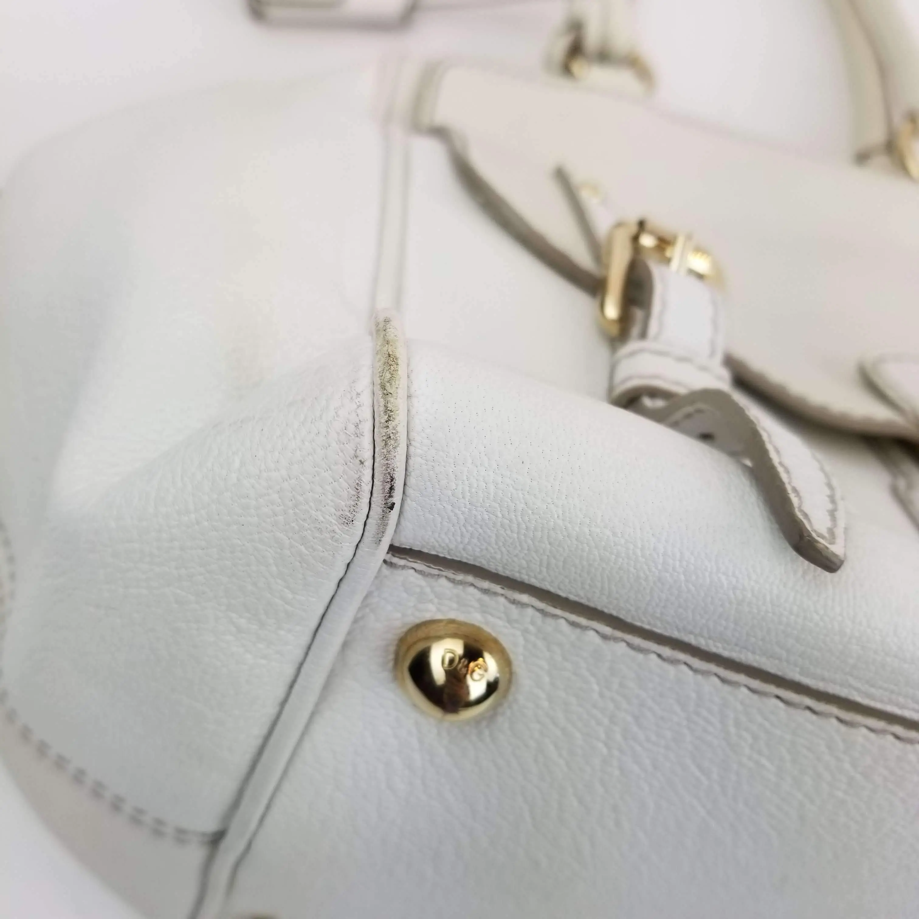 Dolce Gabbana White Goat Leather Large Handbag - Image 8