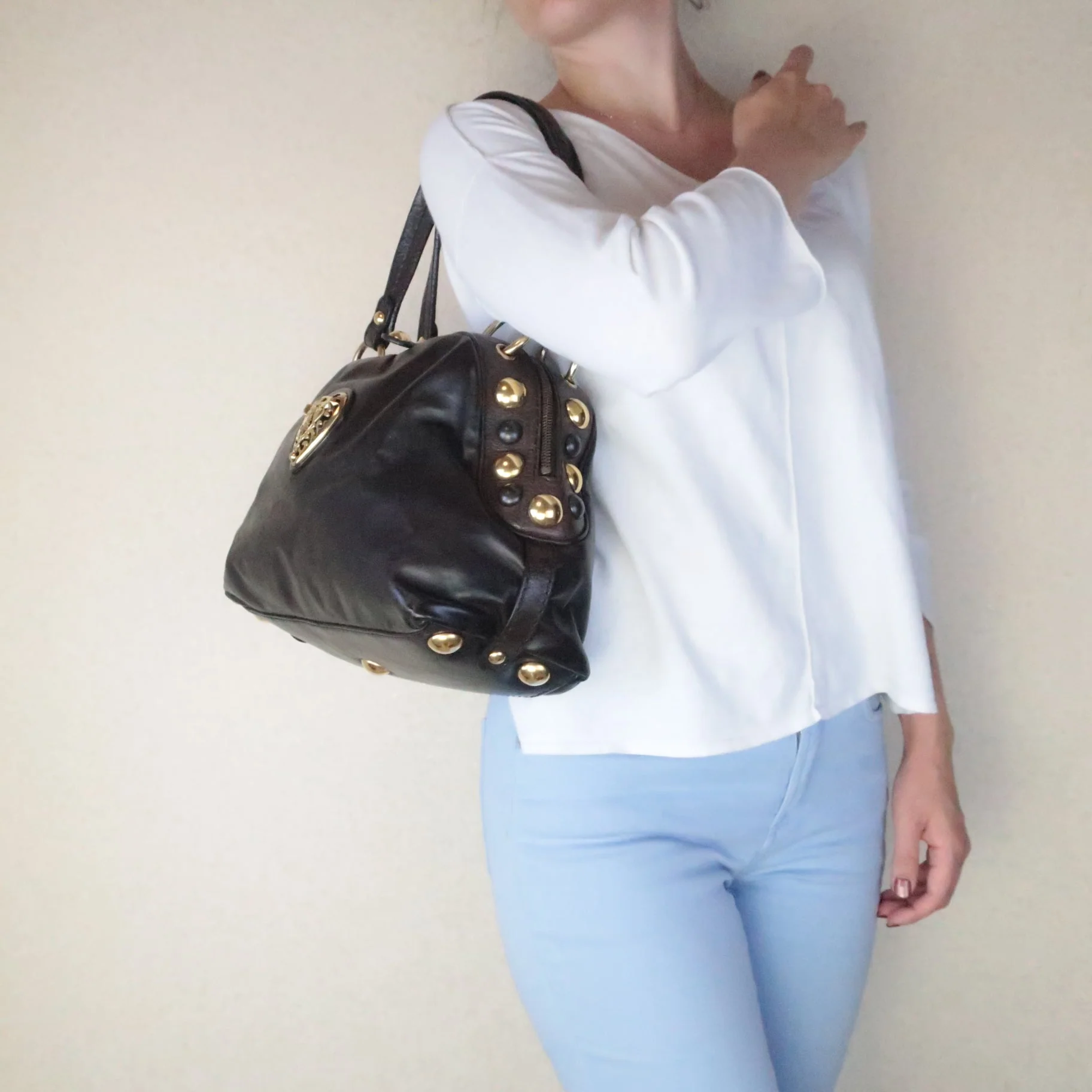 Gucci Black Leather Babouska Heart Dome Medium Satchel Bag - Image 11