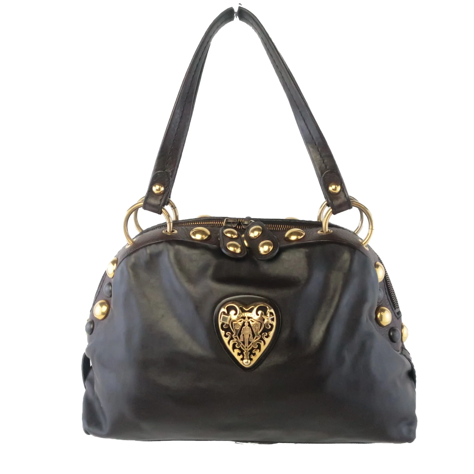 Gucci Black Leather Babouska Heart Dome Medium Satchel Bag - Image 2