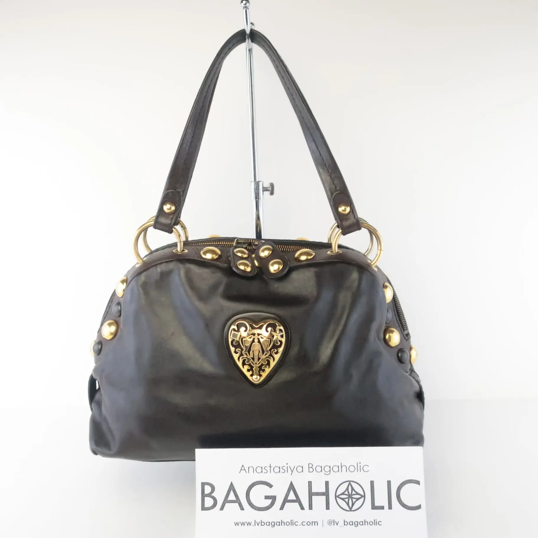 Gucci Black Leather Babouska Heart Dome Medium Satchel Bag - Image 3