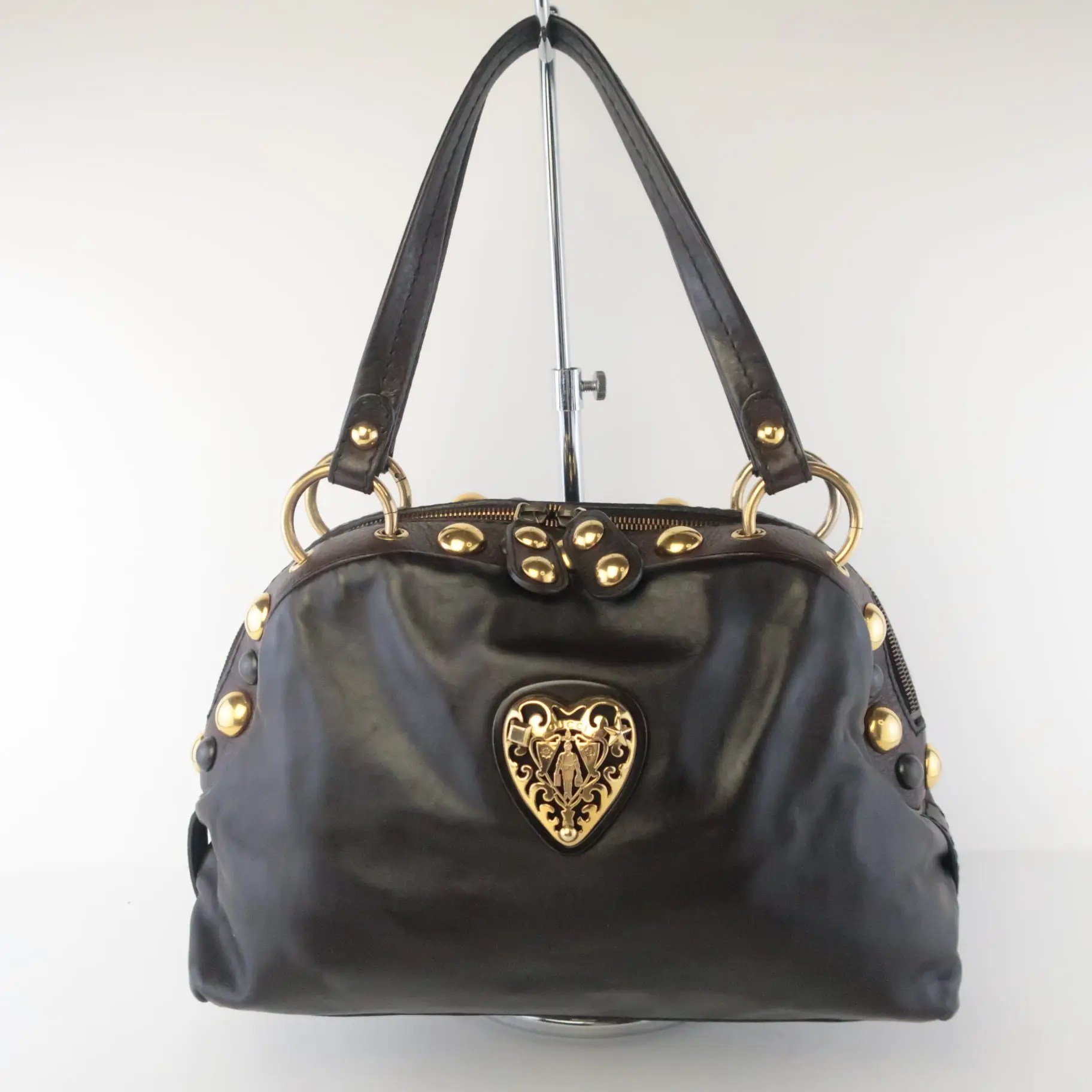 Gucci Black Leather Babouska Heart Dome Medium Satchel Bag - Image 4