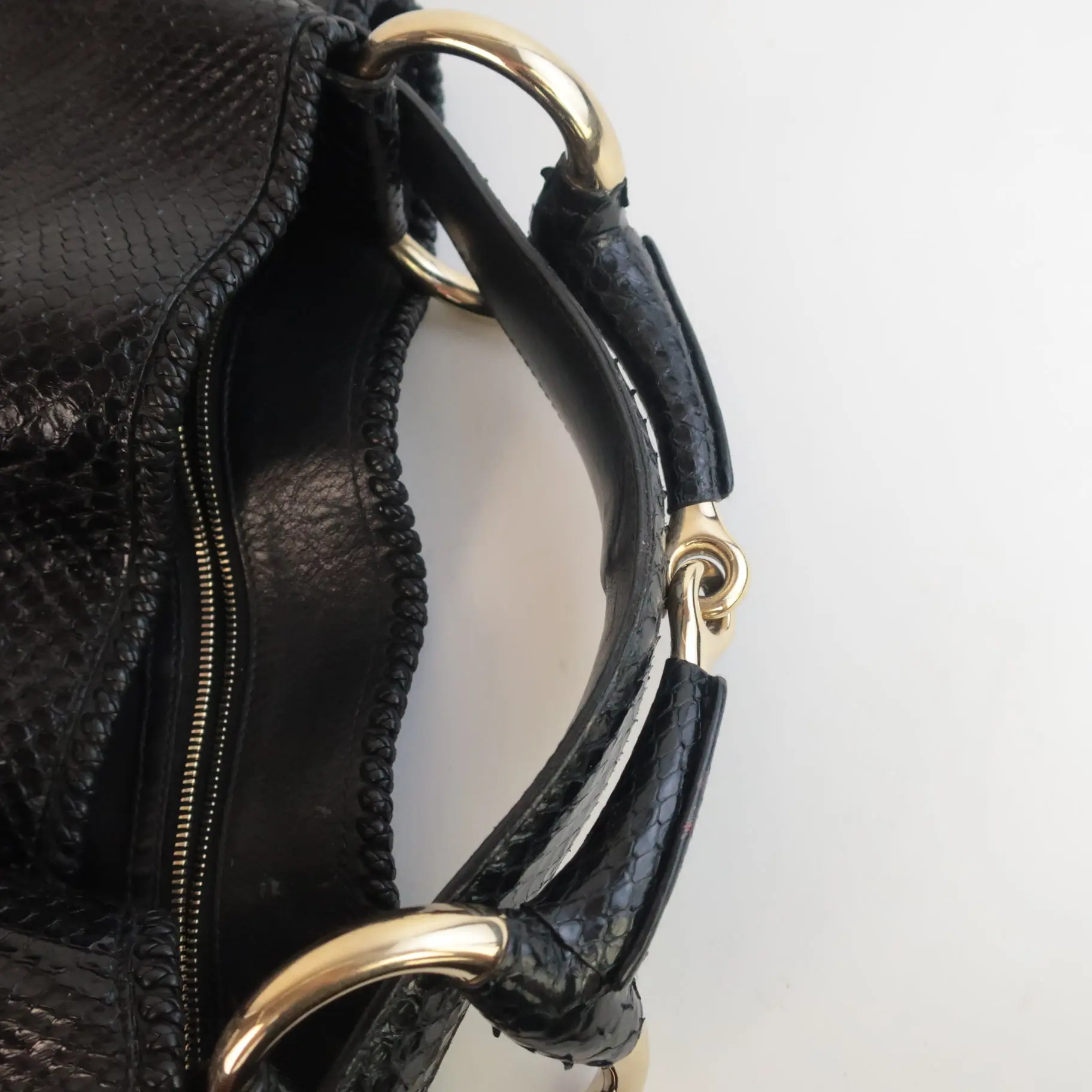 Gucci Black Python Large Horsebit Hobo Bag - Image 3