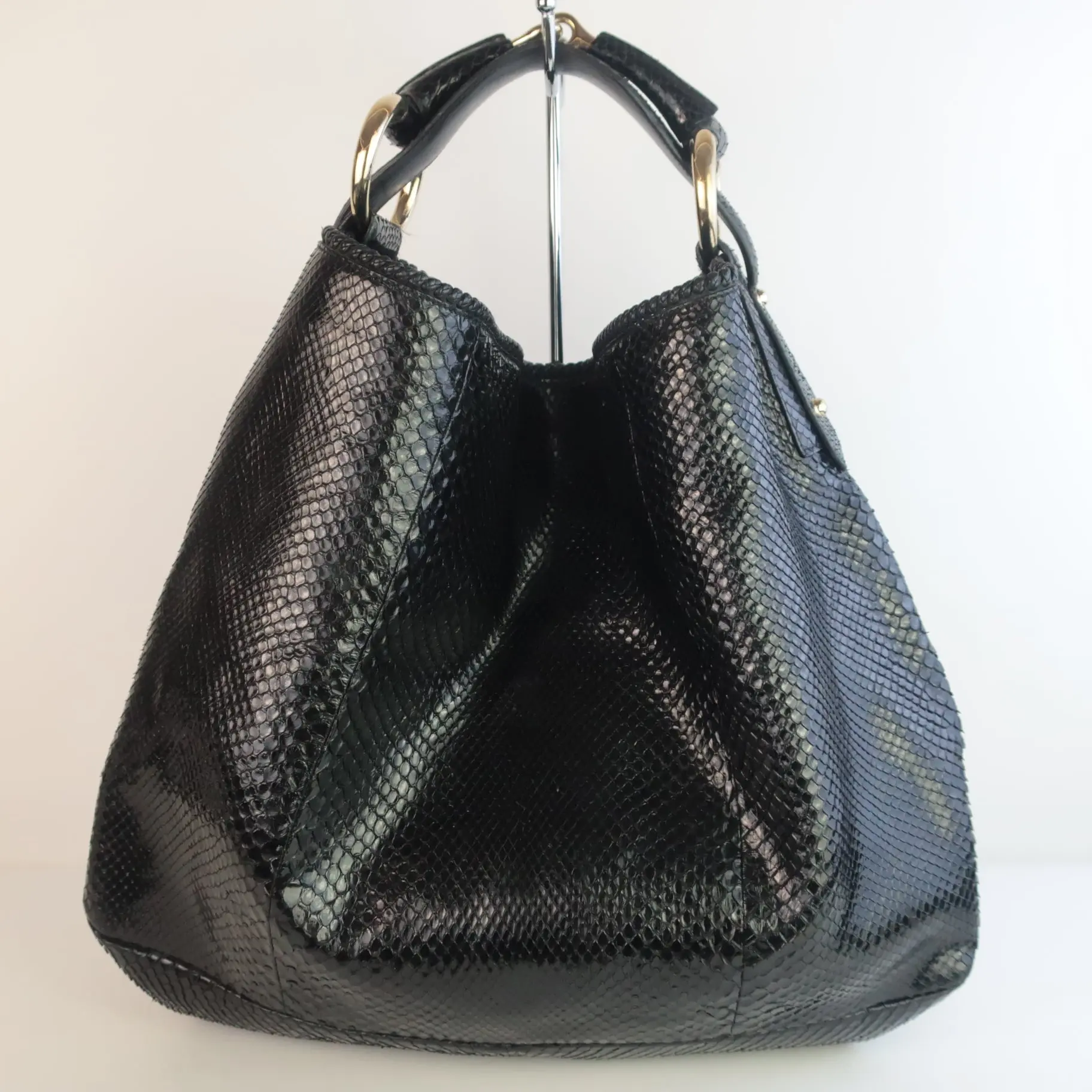 Gucci Black Python Large Horsebit Hobo Bag - Image 4