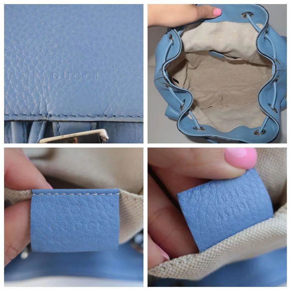 Gucci Calfskin Medium Bamboo Backpack Blue Jeans - Image 11