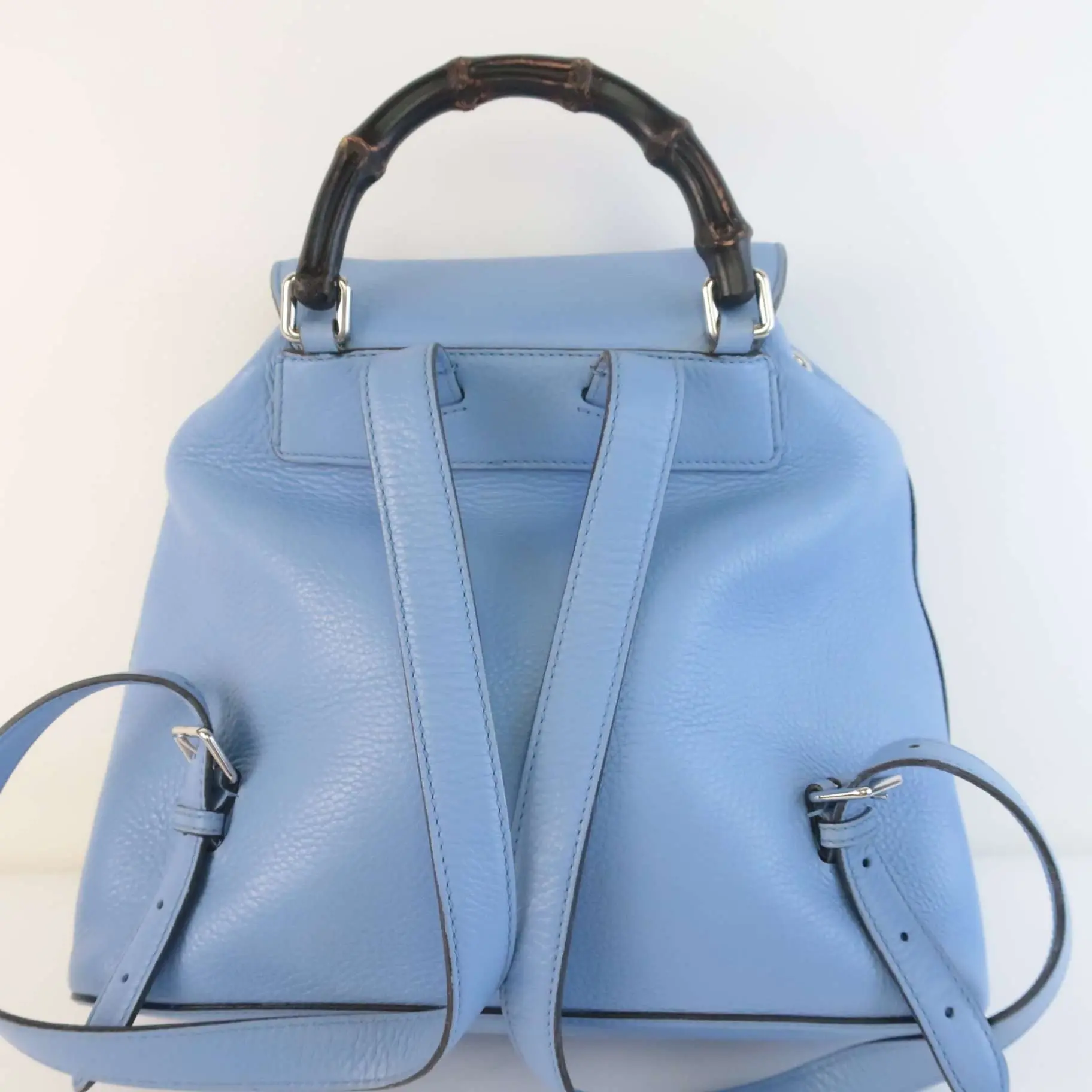 Gucci Calfskin Medium Bamboo Backpack Blue Jeans - Image 4