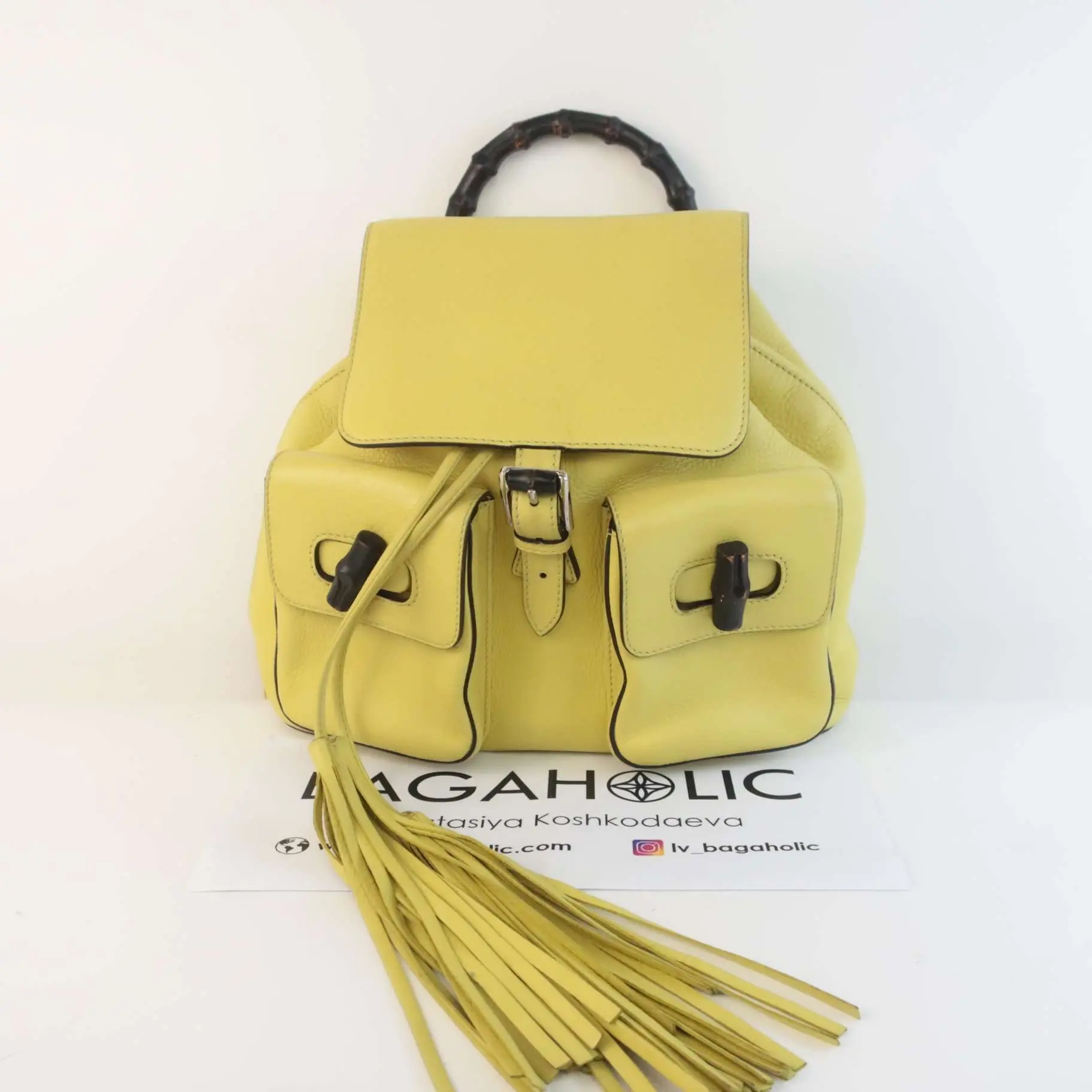 Gucci Calfskin Medium Bamboo Backpack Mimosa Flower - Image 3