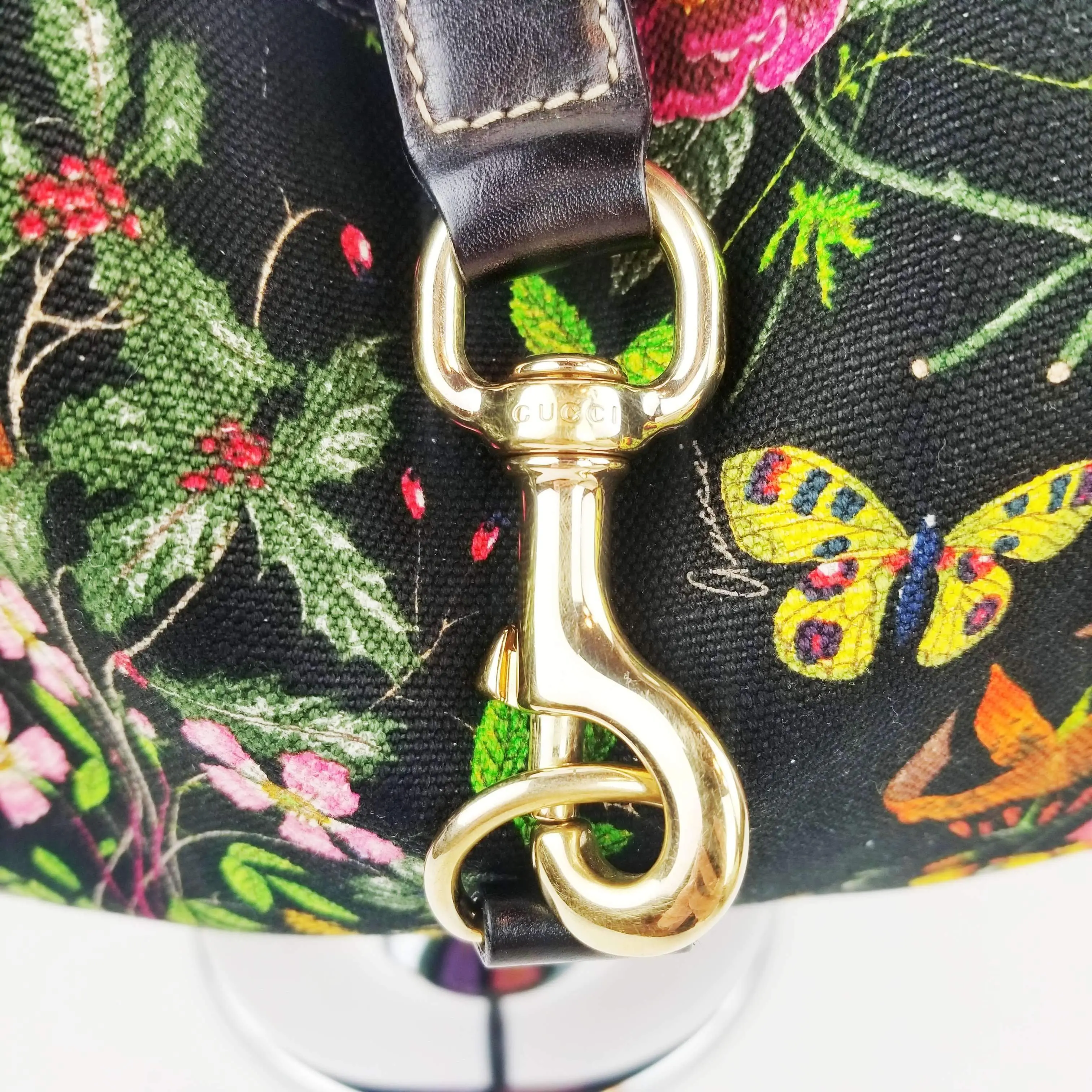 Gucci Flora Bouvier Hobo Medium Black Leather Bag with GHW - Image 3