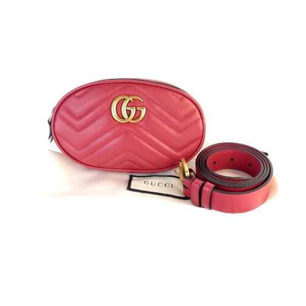 Gucci Red Quilted Leather GG Marmont Waist Belt Bag - Image 2