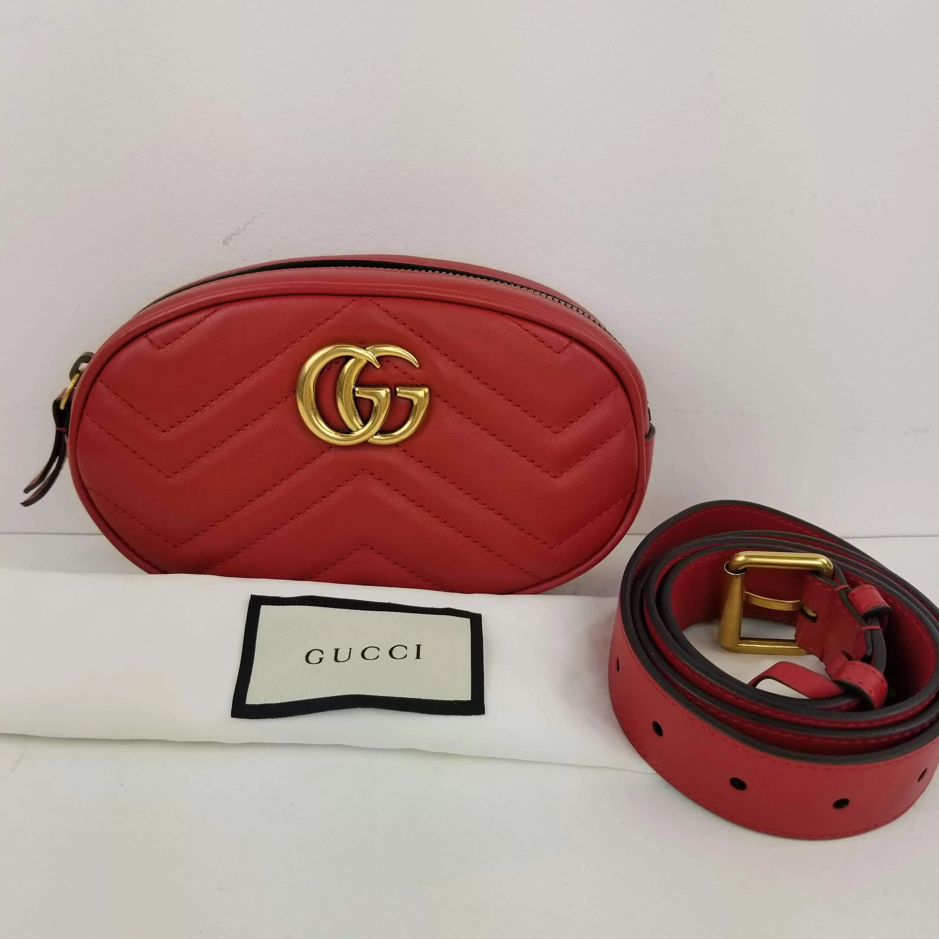 Gucci Red Quilted GG Marmont Waist Belt Bag - Image 2