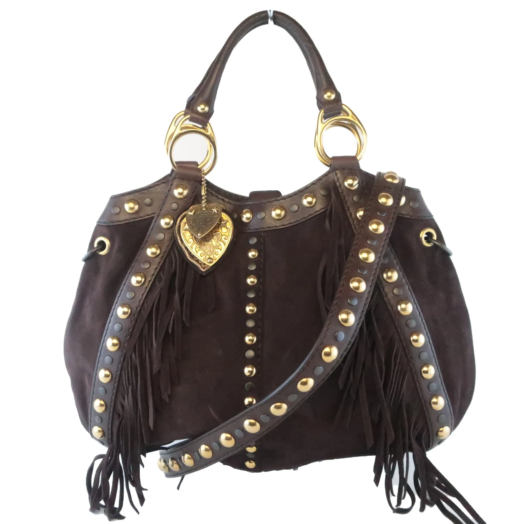 Gucci Runway Brown Suede Babouska Large Fringe Studded Tote bag - Image 2