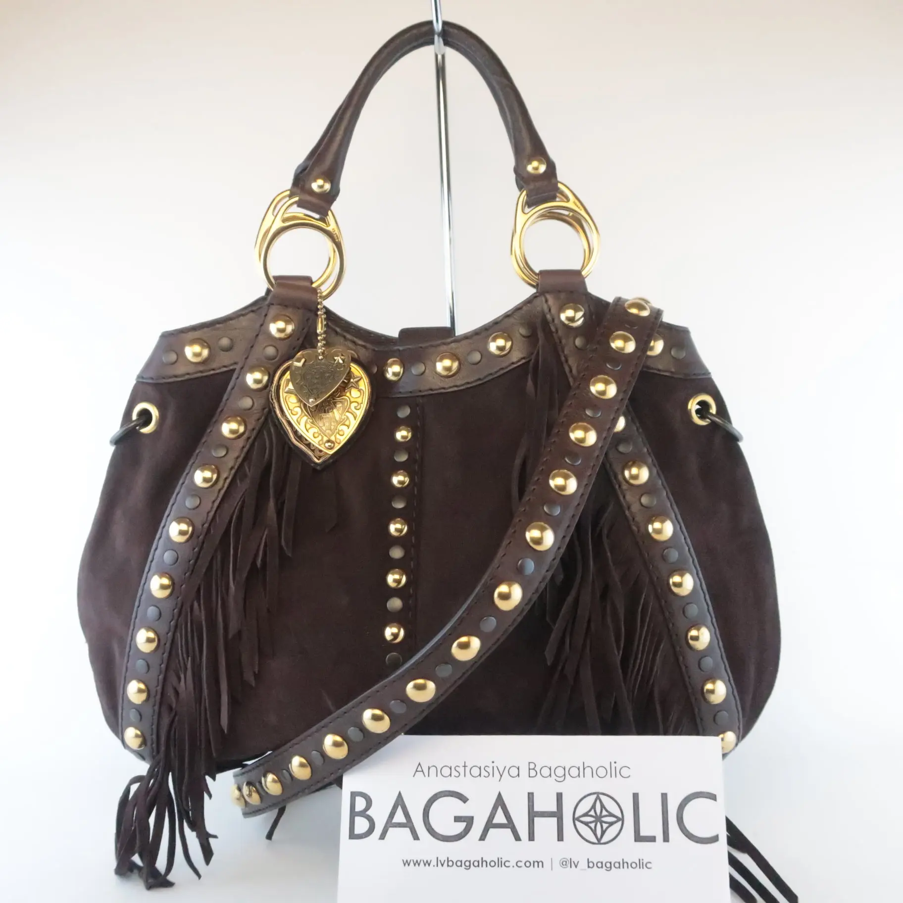 Gucci Runway Brown Suede Babouska Large Fringe Studded Tote bag - Image 3