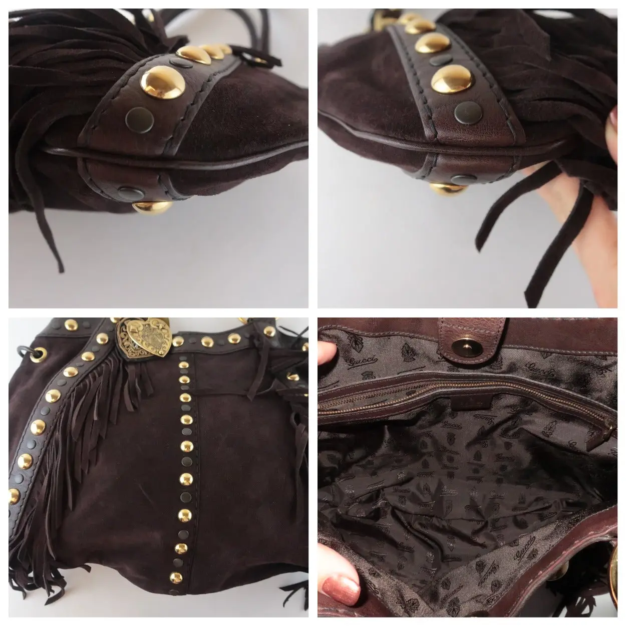 Gucci Runway Brown Suede Babouska Large Fringe Studded Tote bag - Image 7