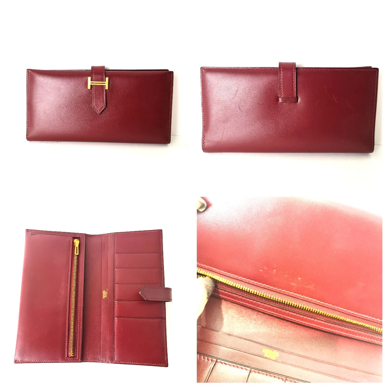 Hermes Bearn Maroon Swift Leather Wallet - Image 7