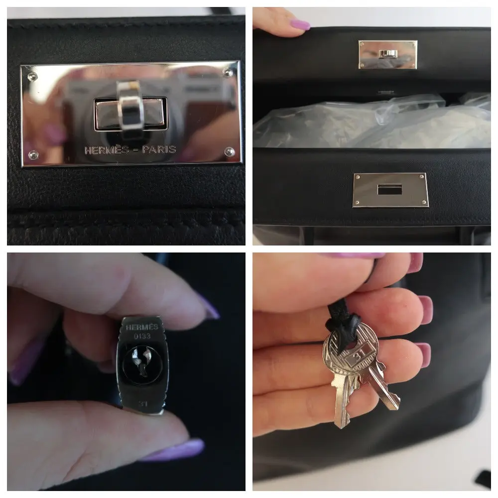 Hermes Black Swift Leather Q Square PHW Toolbox 26 Handbag - Image 14