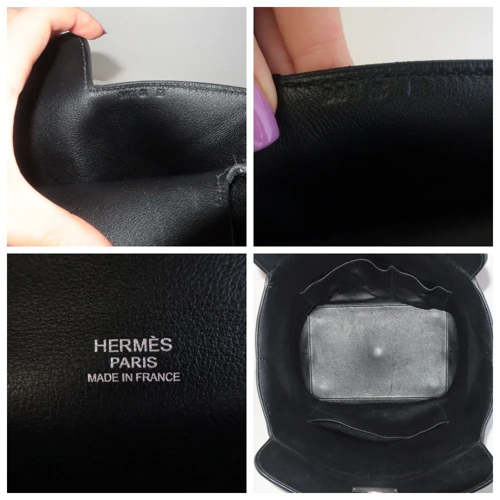 Hermes Black Swift Leather Q Square PHW Toolbox 26 Handbag - Image 8