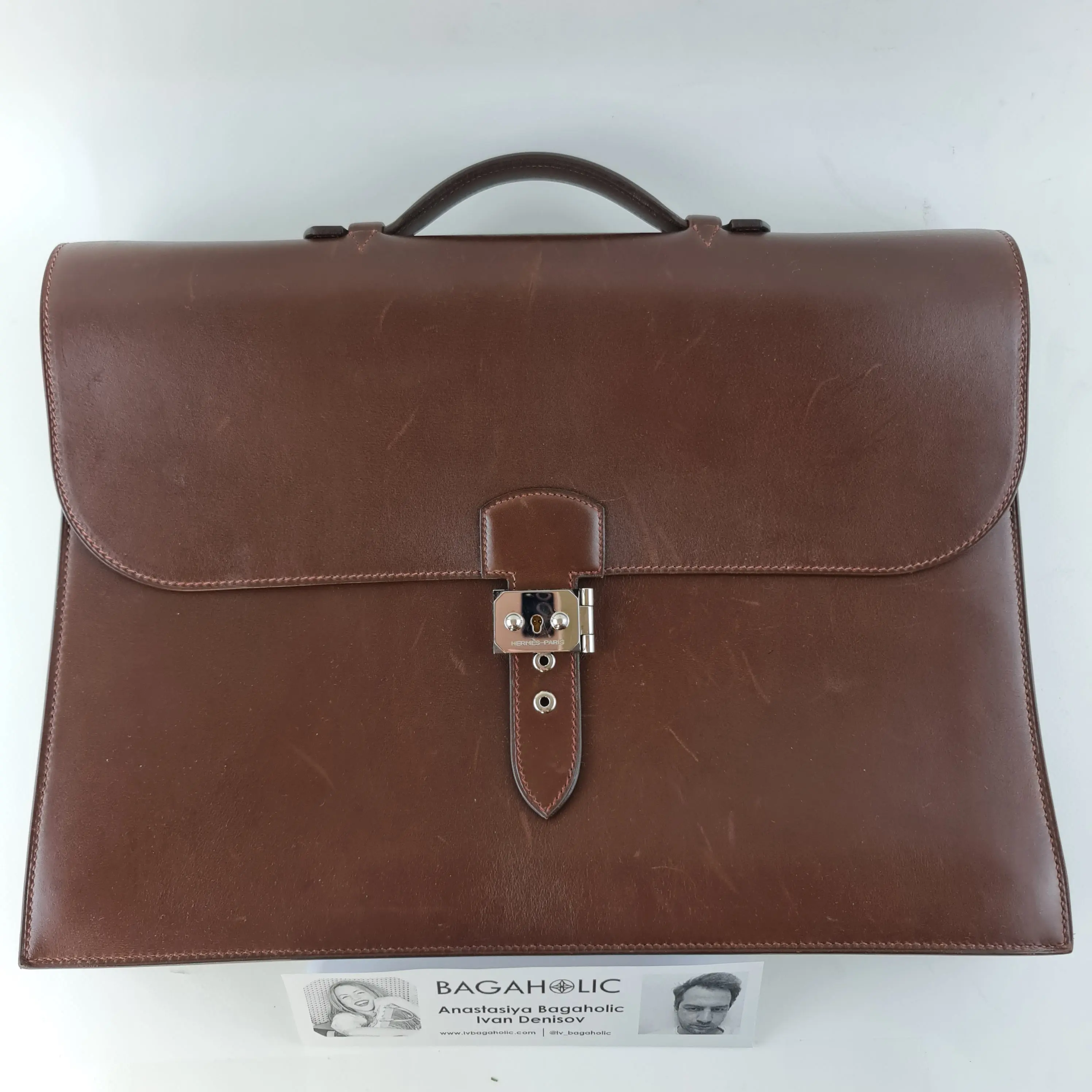 Hermes Brown Leather Sac a Depeche 40 Briefcase Bag G Square (2003) - Image 3