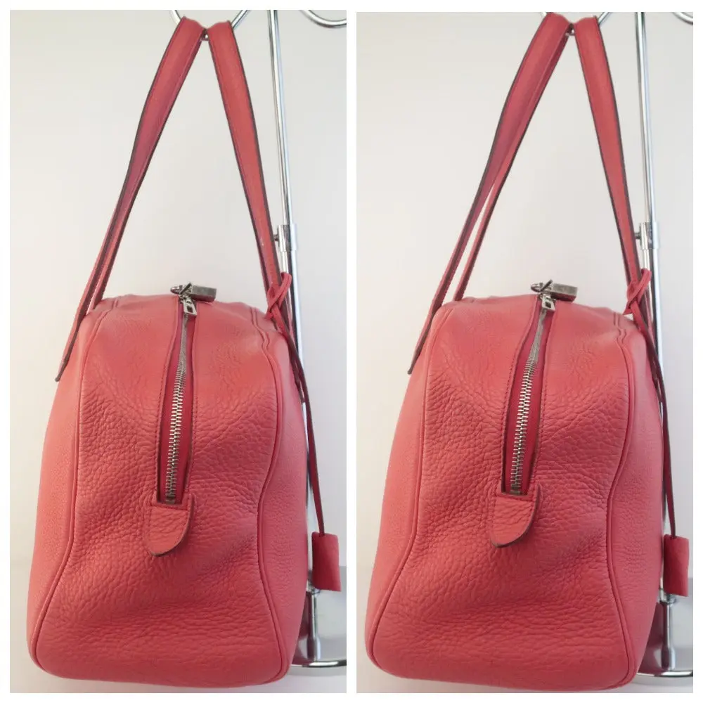Hermes Rose Jaipur Taurillion Clemence O Square (2011) PHW Victoria II Handbag - Image 14