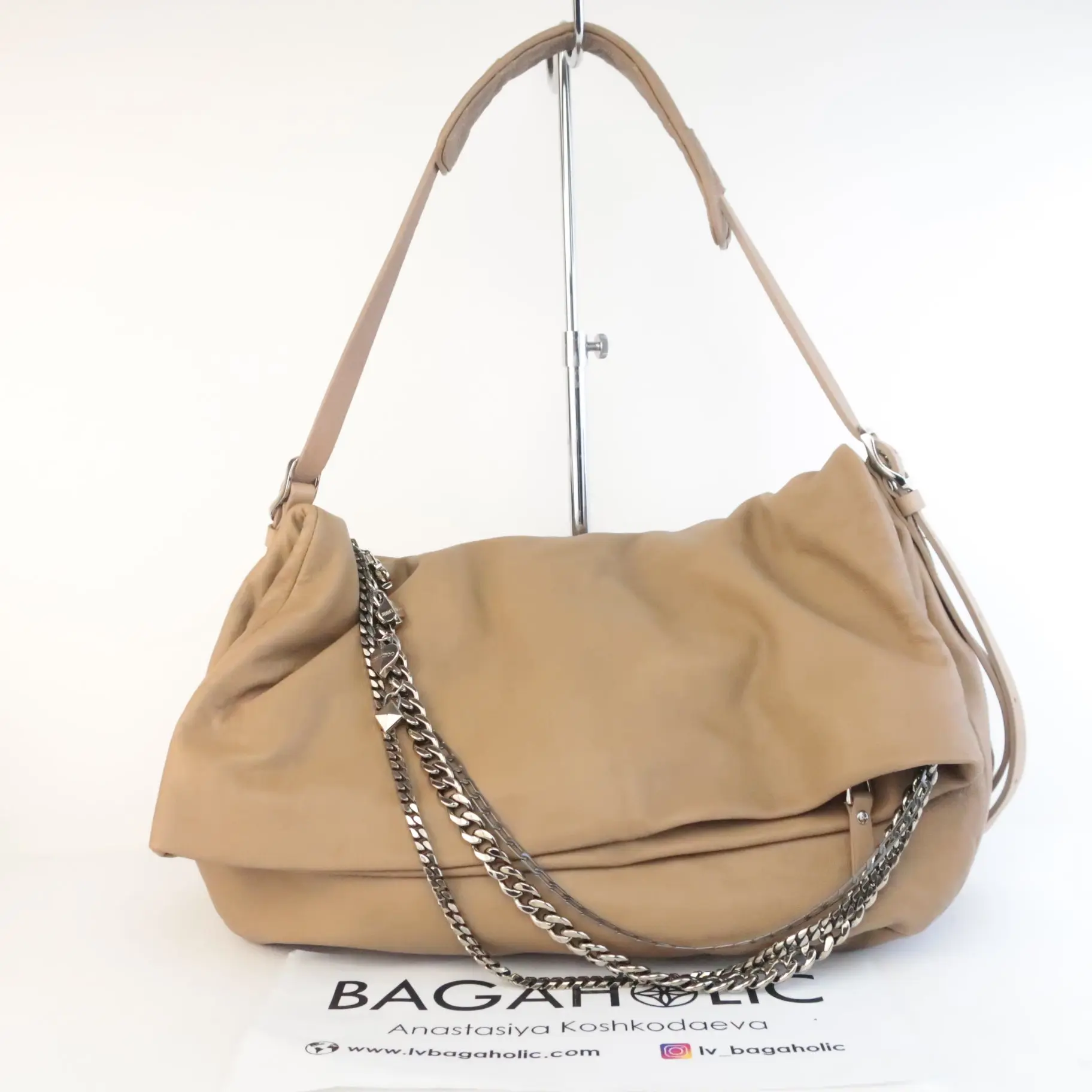 Jimmy Choo Beige Leather Large Biker Saddle Chain Crossbody Bag - Image 3