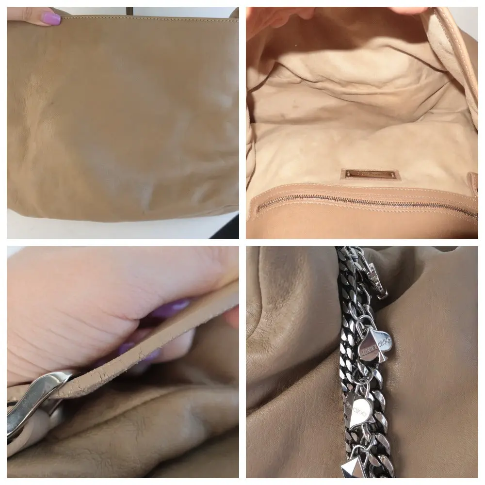 Jimmy Choo Beige Leather Large Biker Saddle Chain Crossbody Bag - Image 7