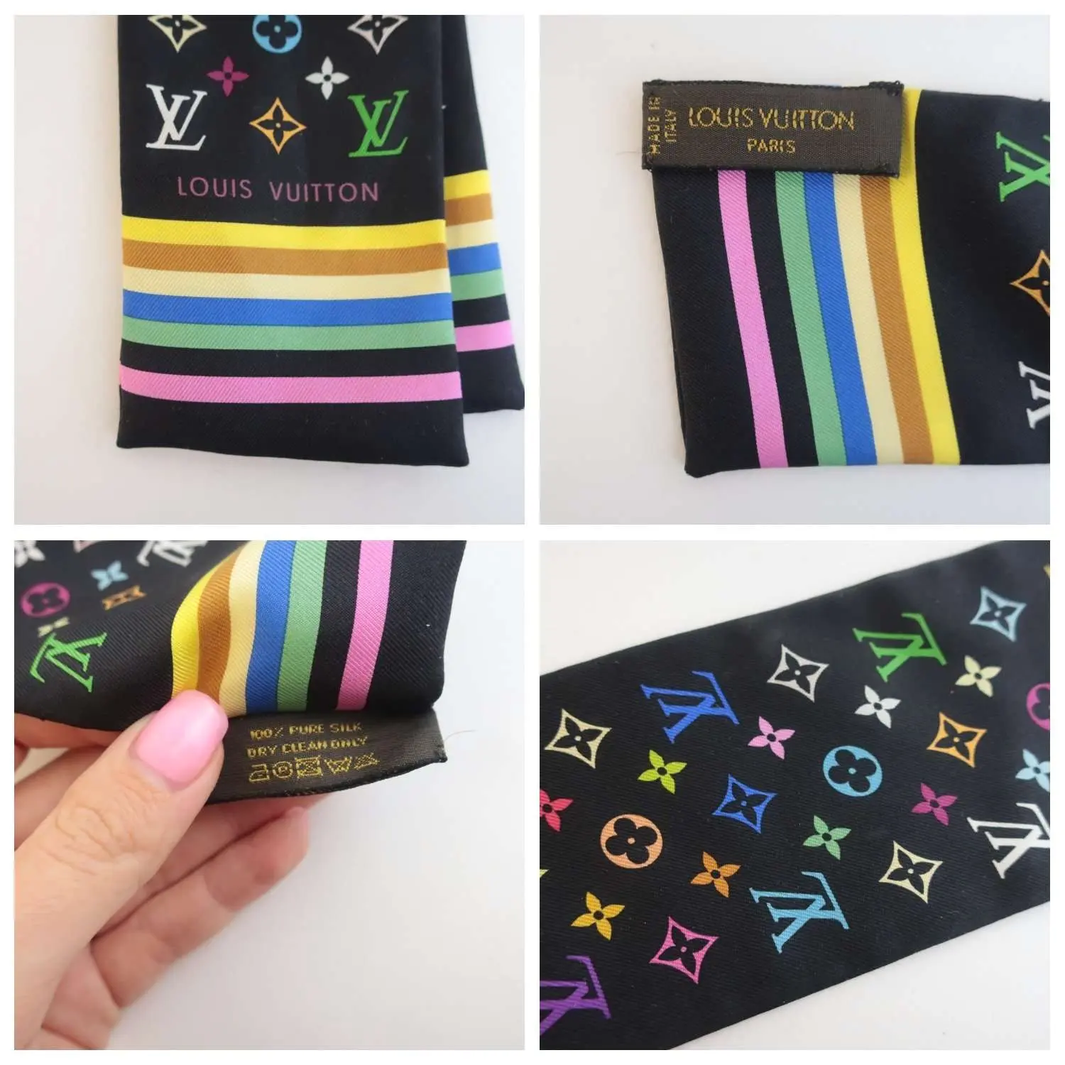 Louis Vuitton Black Monogram Multicolore Silk Bandeau Scarf - Image 2