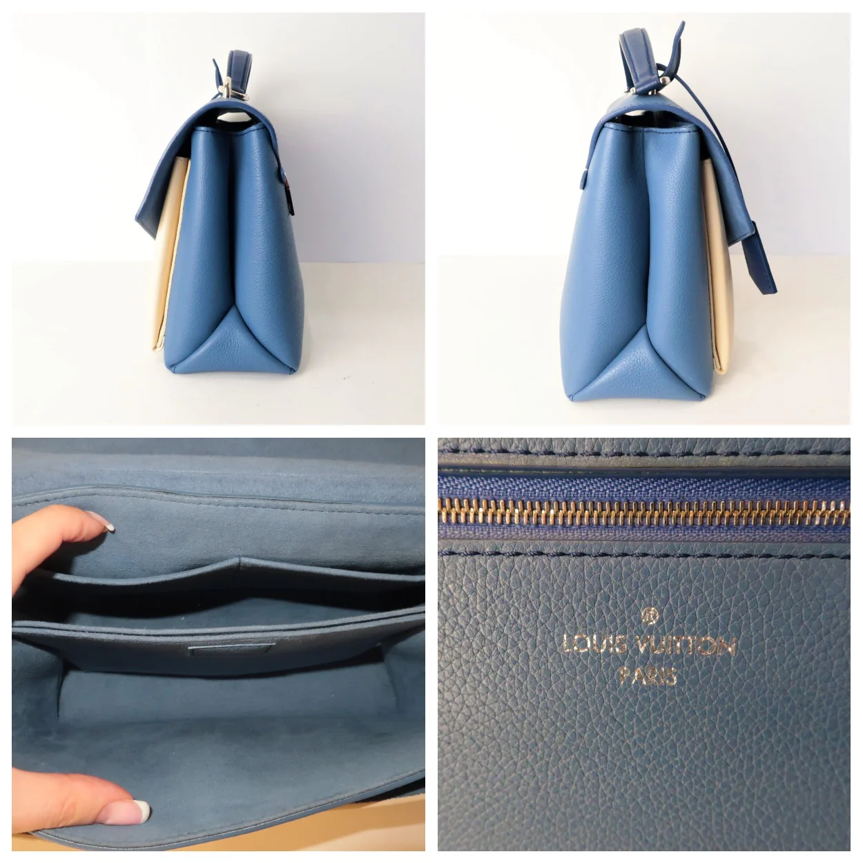 Louis Vuitton Blue/Beige Pebbled Leather Mylockme Bag - Image 10