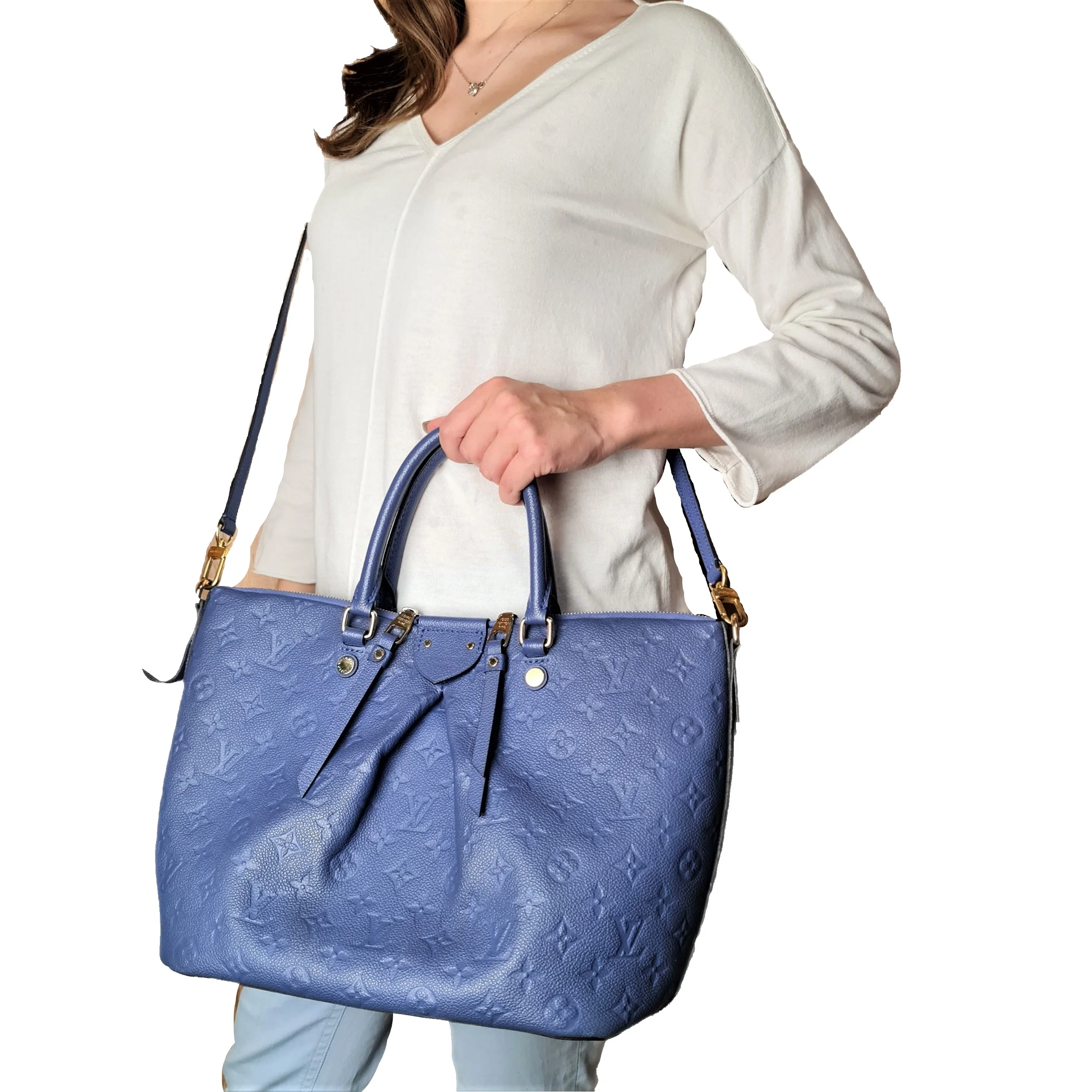 Louis Vuitton Blue Empreinte Leather Mazarine MM Bag - Image 12