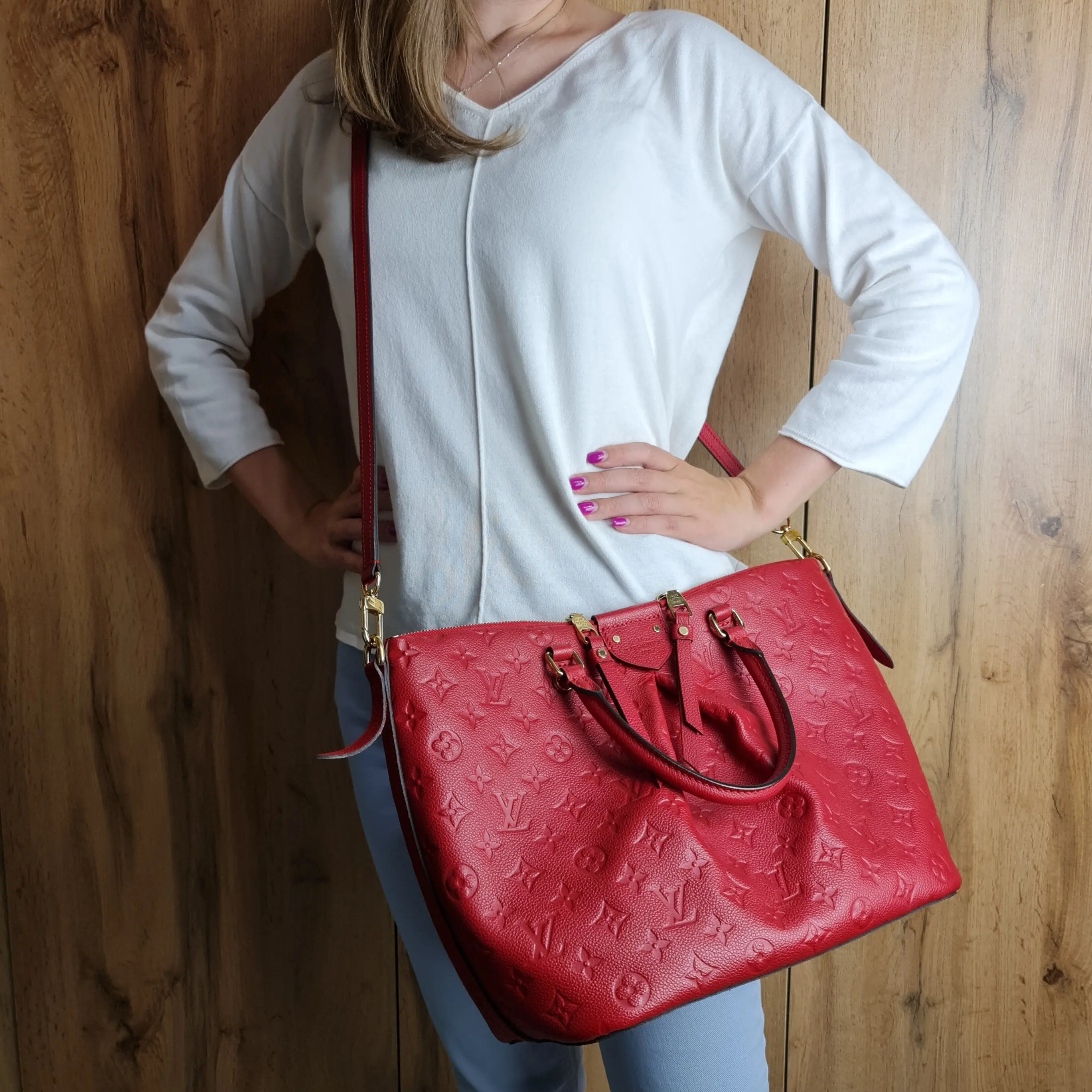 Louis Vuitton Red Monogram Empreinte Mazarine MM Bag - Image 11