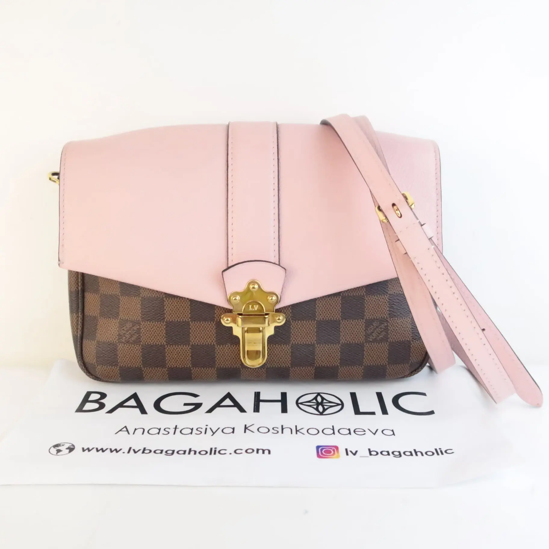 Louis Vuitton Damier Ebene Clapton Magnolia/Rose Ballerine Crossbody Bag - Image 3