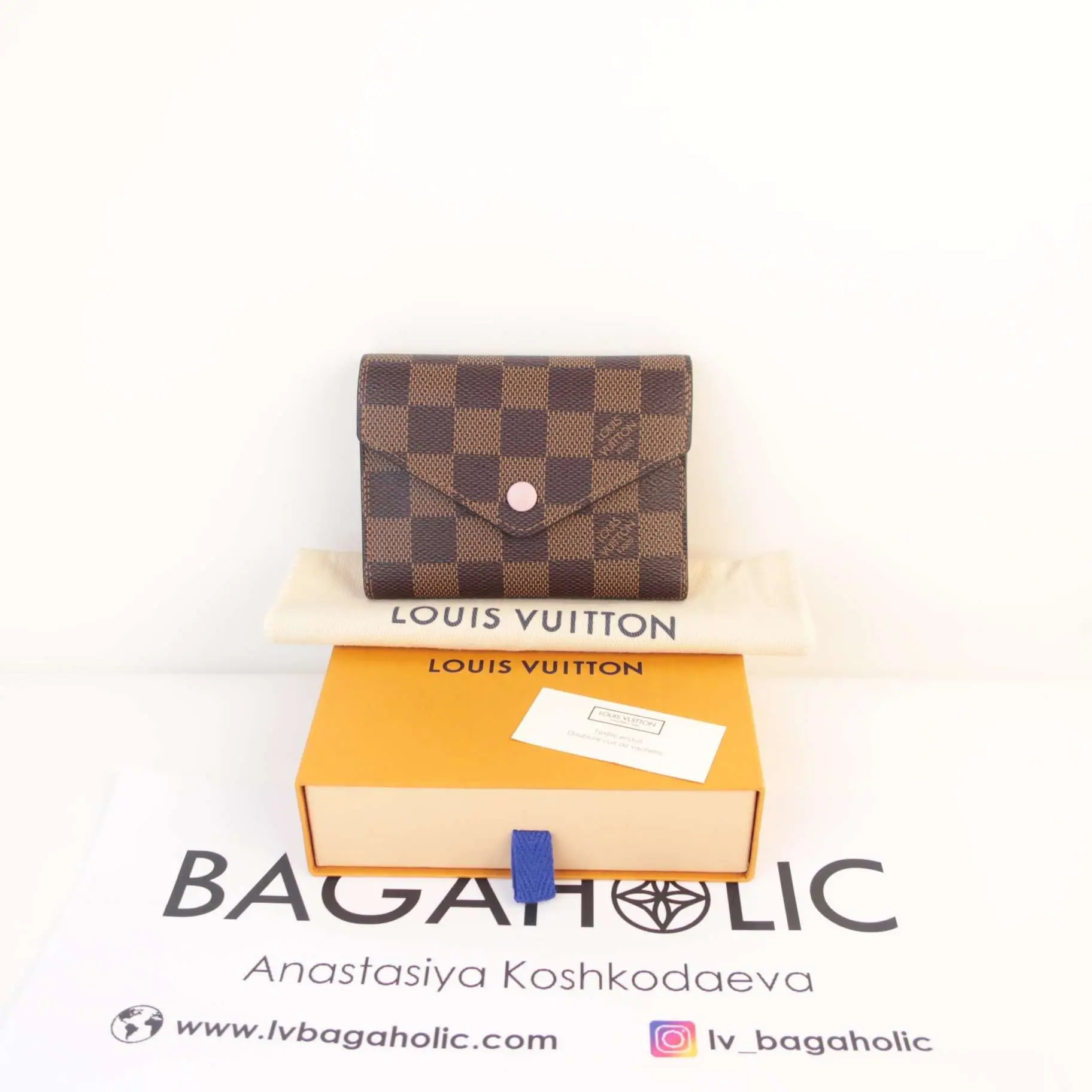 Louis Vuitton Damier Ebene Rose Ballerine Victorine Wallet - Image 2