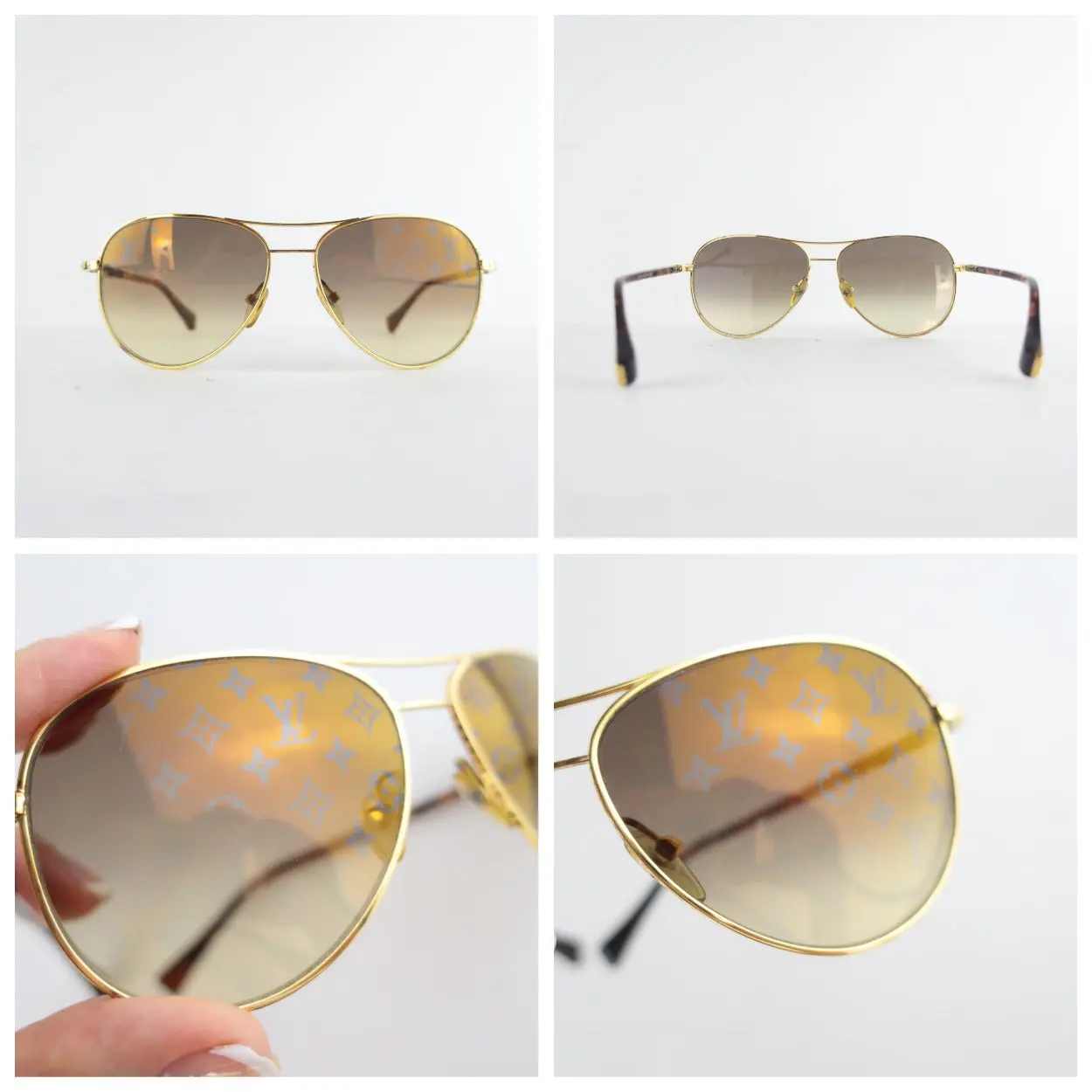 Louis Vuitton Goldtone Monogram Conspiration Pilote Sunglasses (648) - Image 6