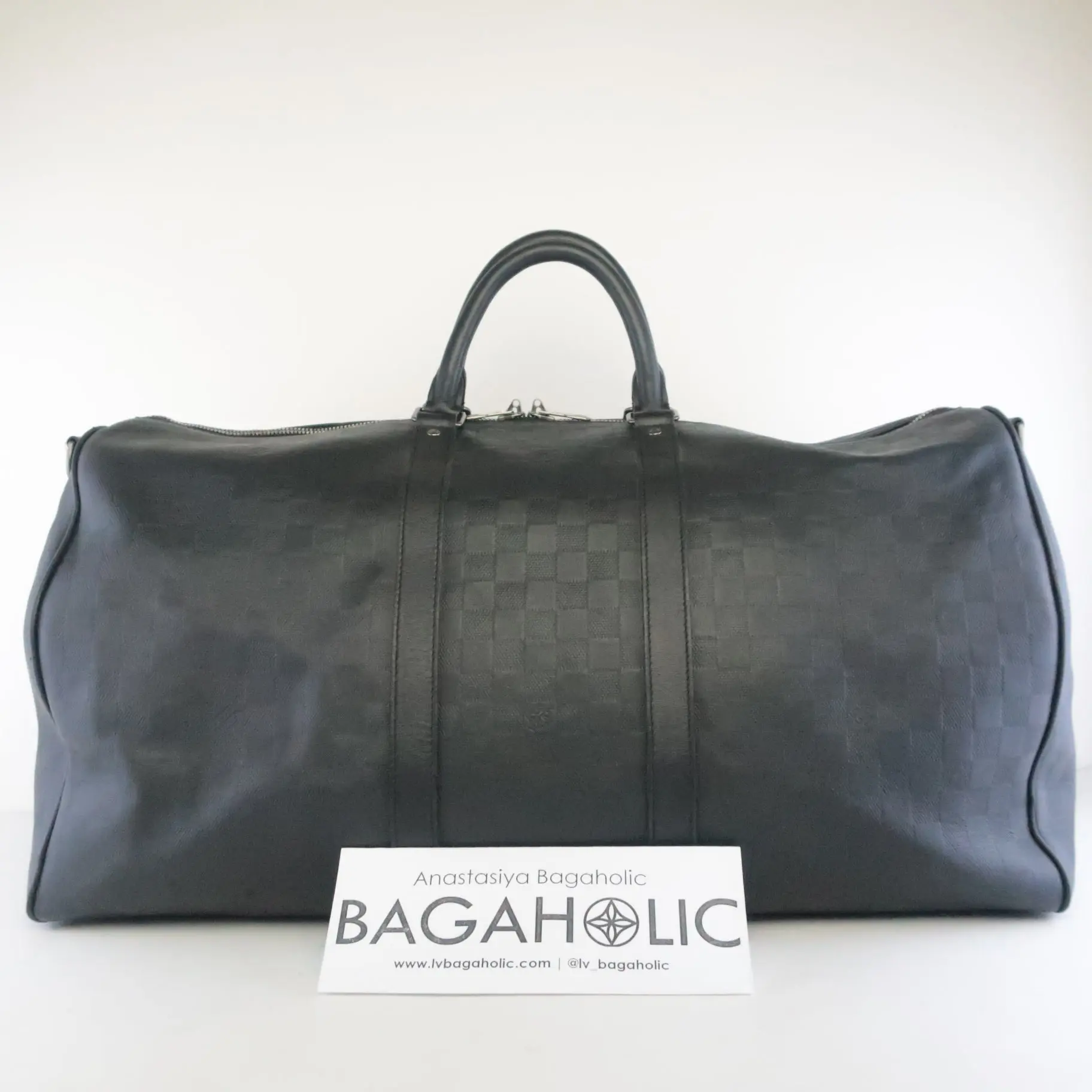 Louis Vuitton Keepall 55 Damier Graphite Black Leather Bag - Image 3
