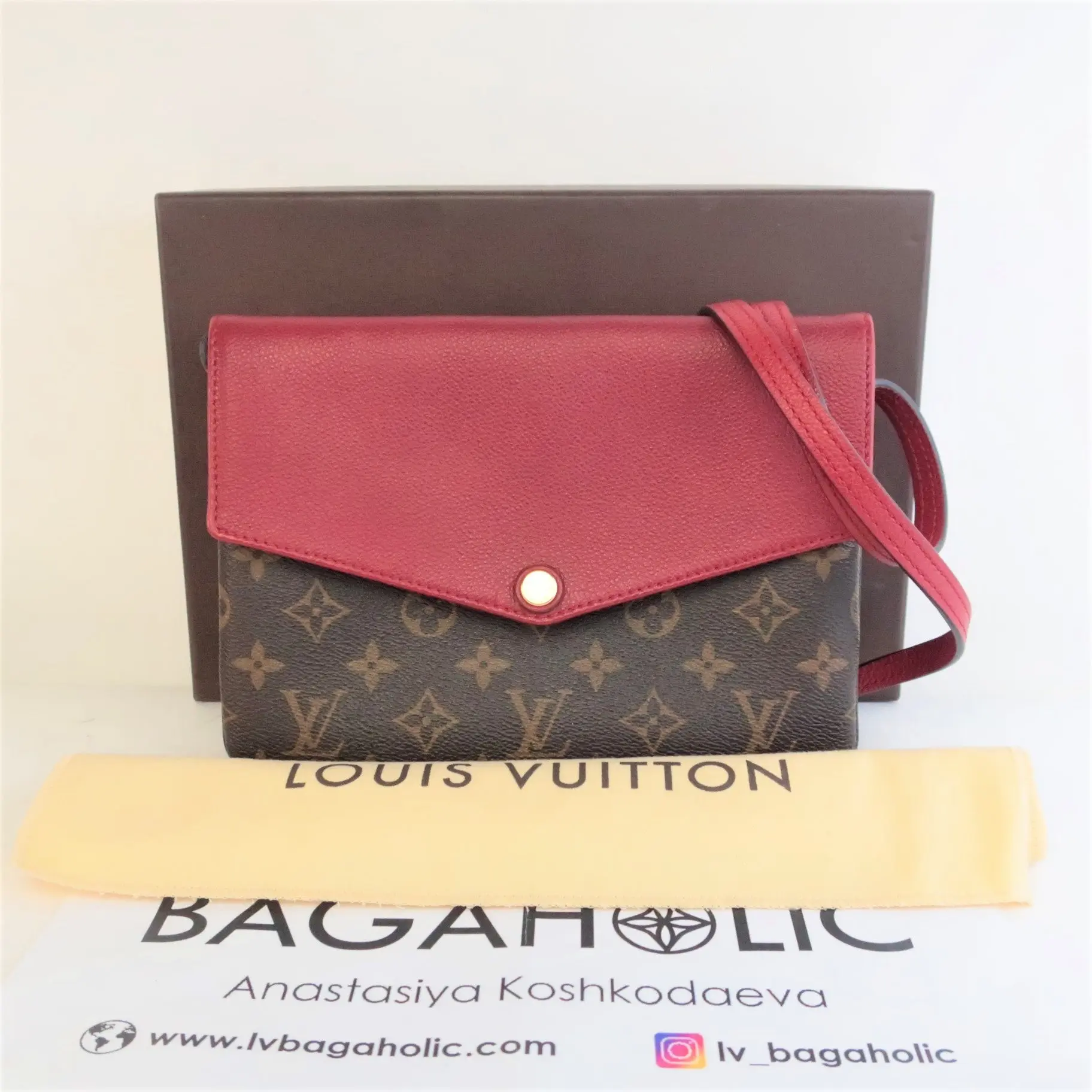 Louis Vuitton Monogram Canvas / Red Leather Twice/Twinset Crossbody Bag - Image 3