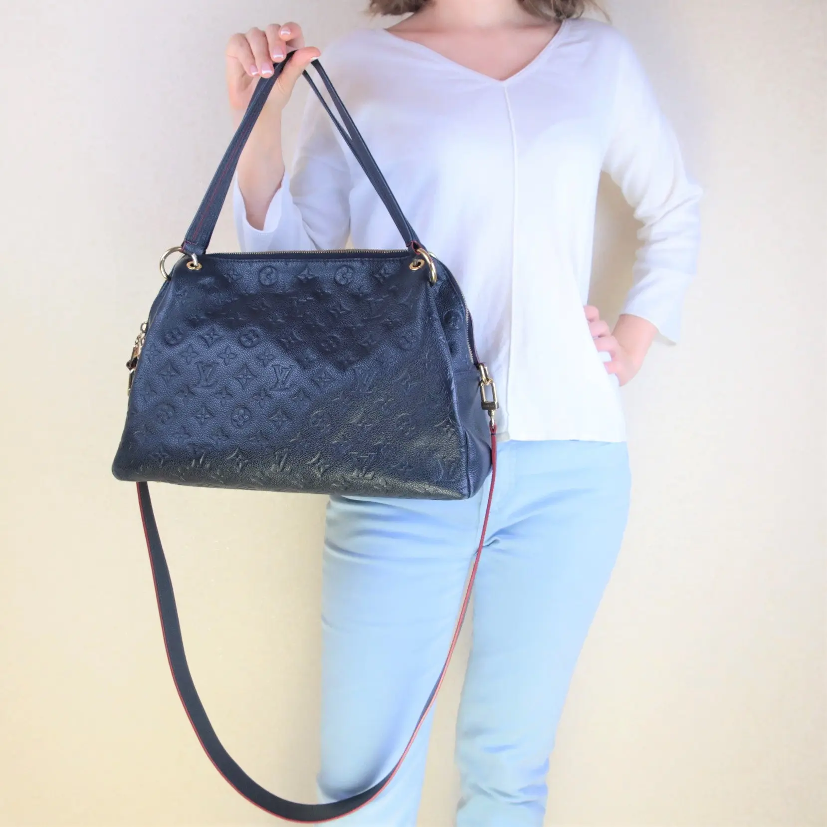 Louis Vuitton Monogram Empreinte Marine Rouge Ponthieu PM Crossbody Bag - Image 3