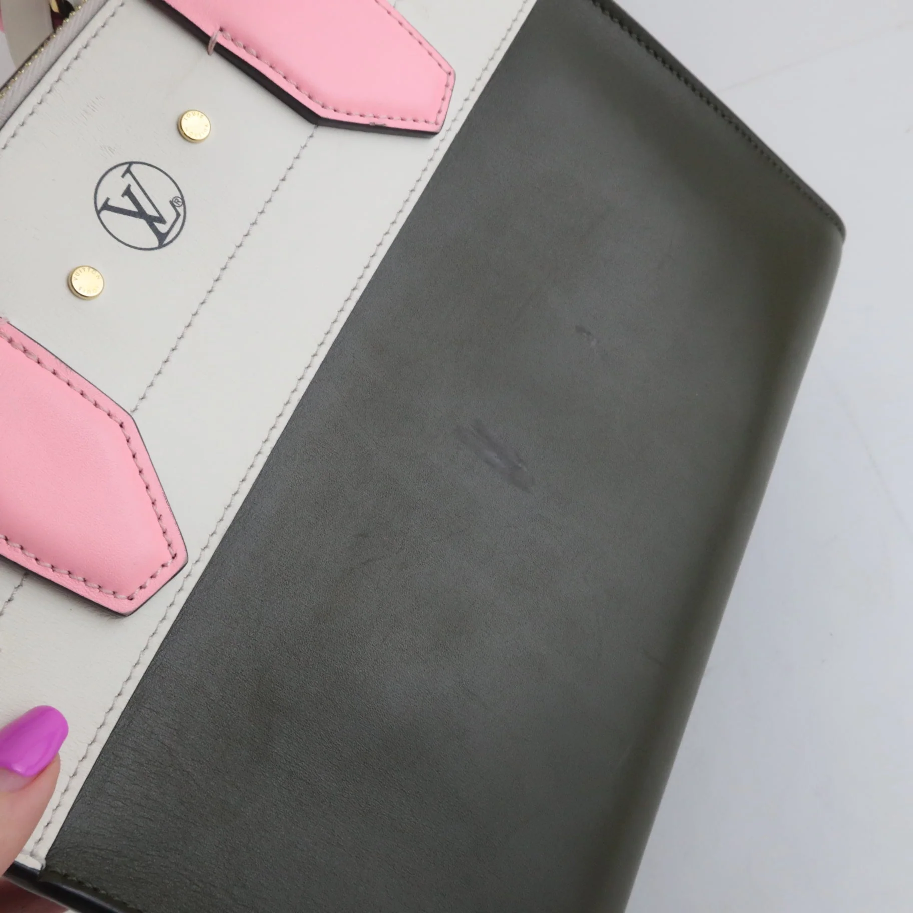 Louis Vuitton Olive/Pink Leather City Steamer PM Bag - Image 6