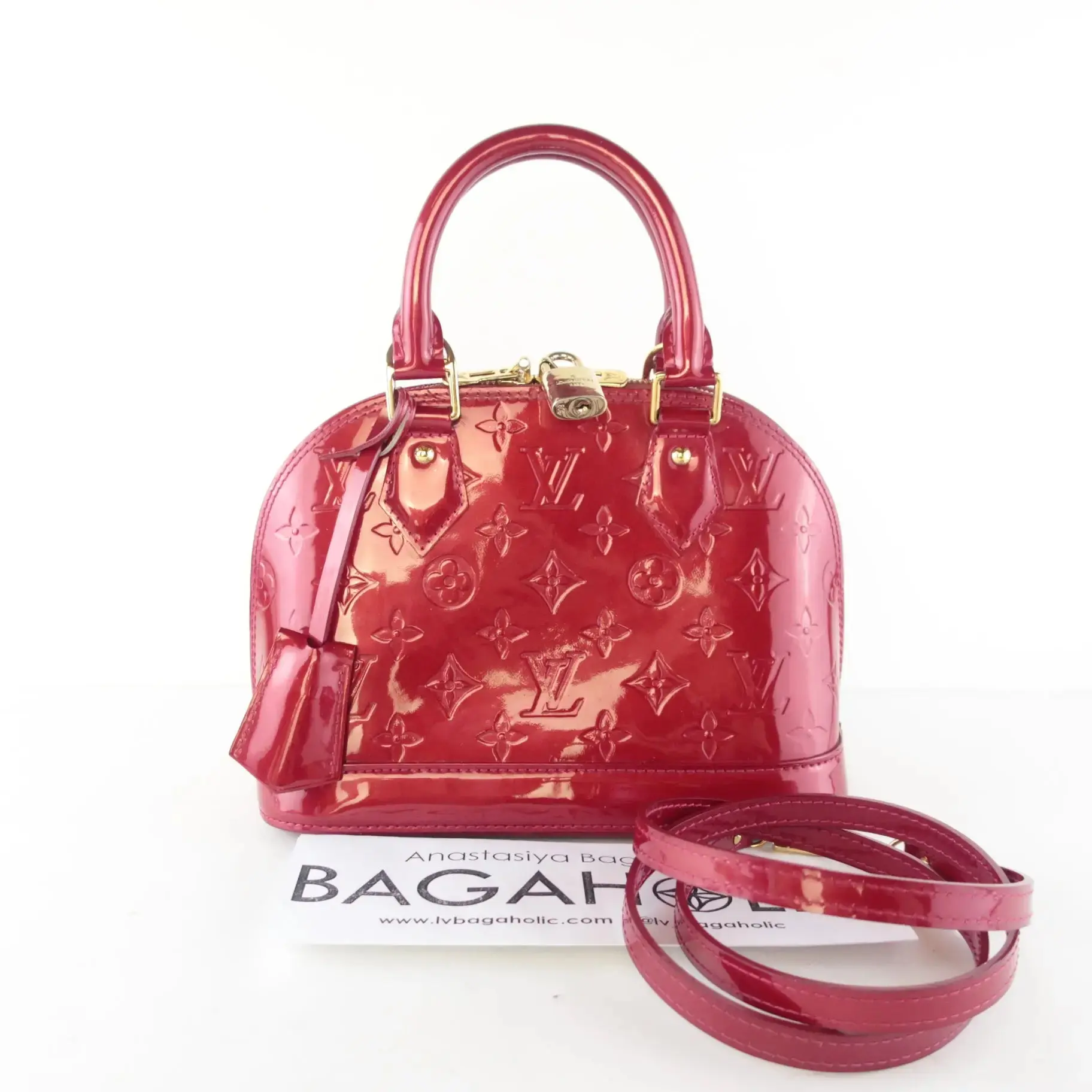 Louis Vuitton Red Monogram Vernis Alma BB Bag - Image 4