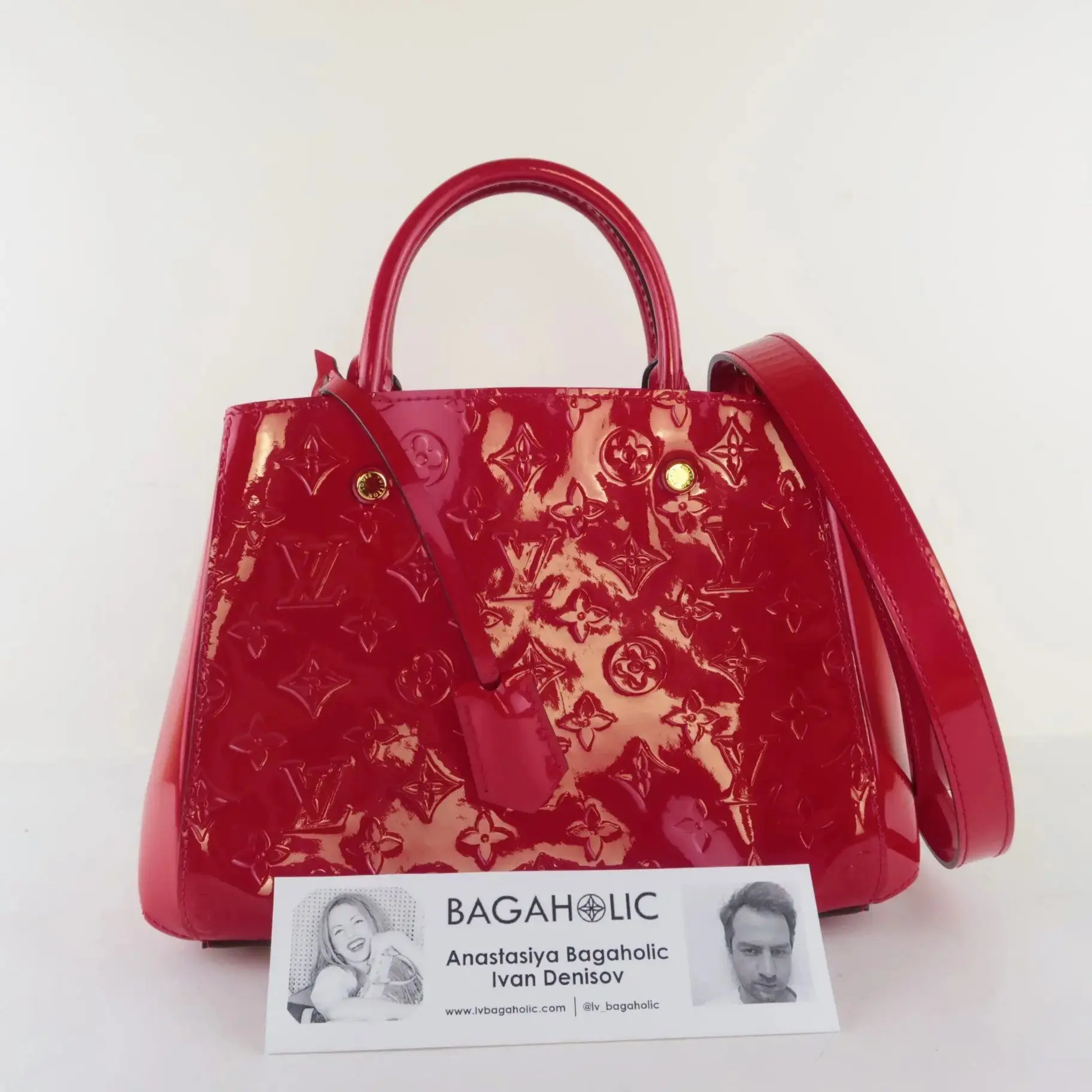 Louis Vuitton Pomme D'Amour Red Monogram Vernis Montaigne BB bag (725) - Image 4
