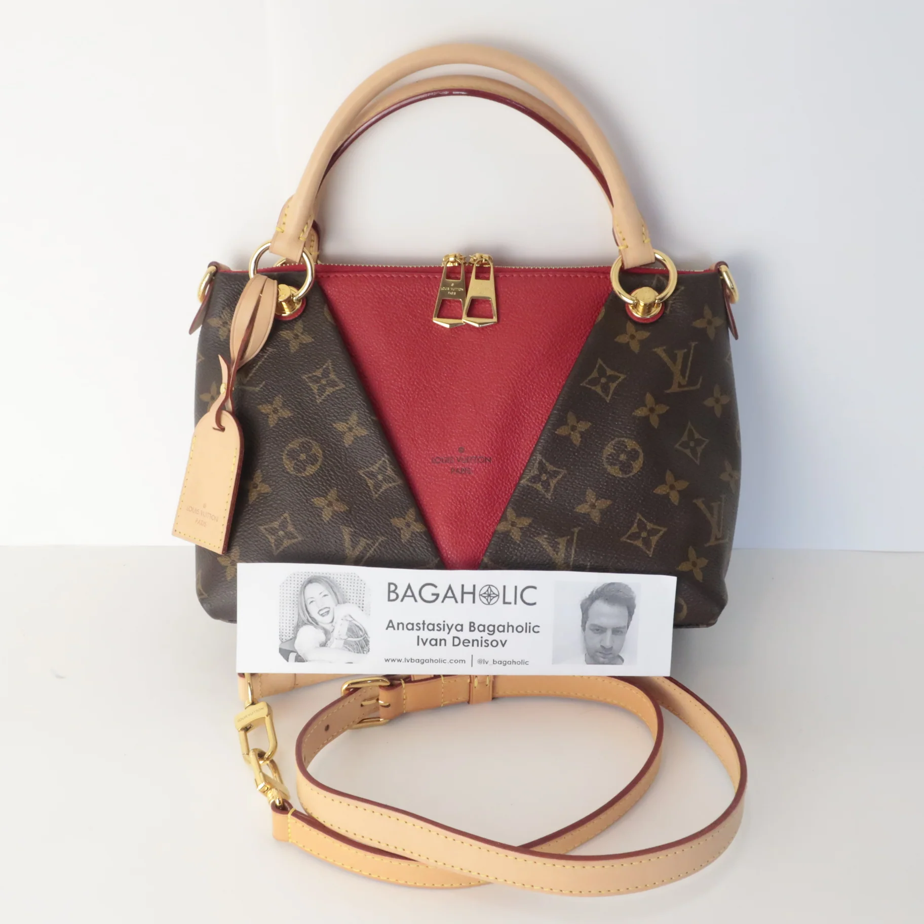 Louis Vuitton Red/Monogram Canvas V Tote BB Bag - Image 4