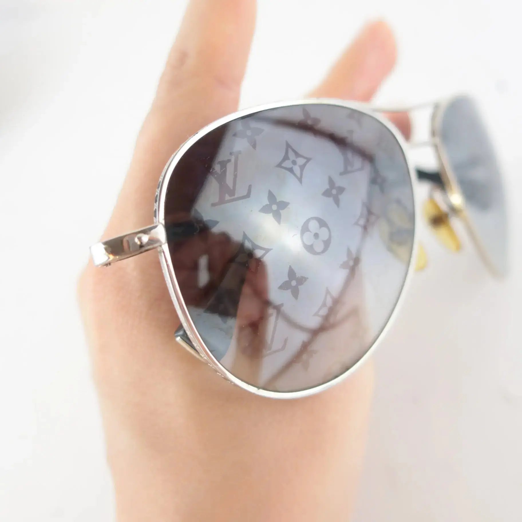 Louis Vuitton Silvertone Monogram Conspiration Pilote Sunglasses (645) - Image 6