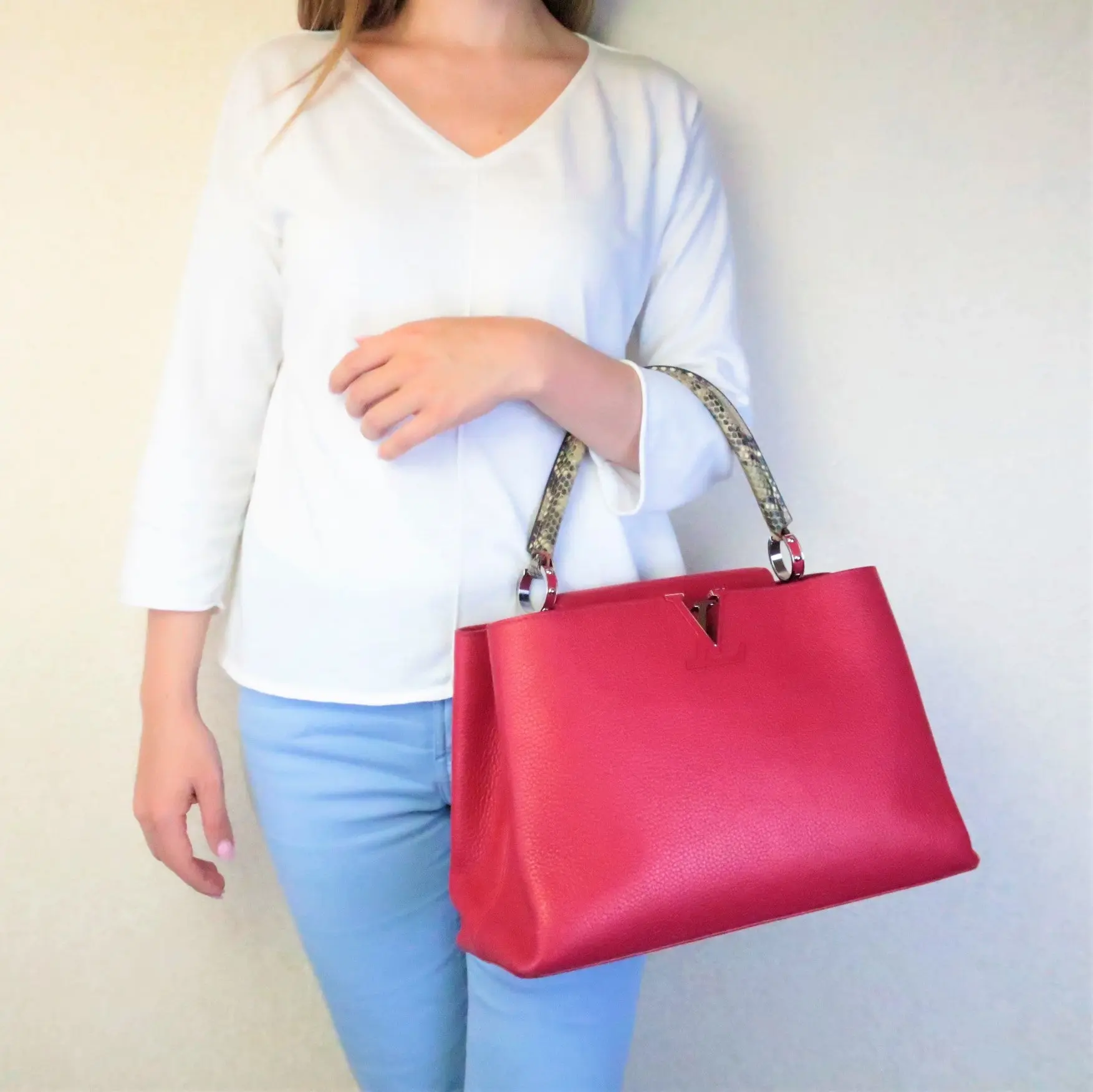 Louis Vuitton Taurillion Leather Python Handle Capucines MM Bag