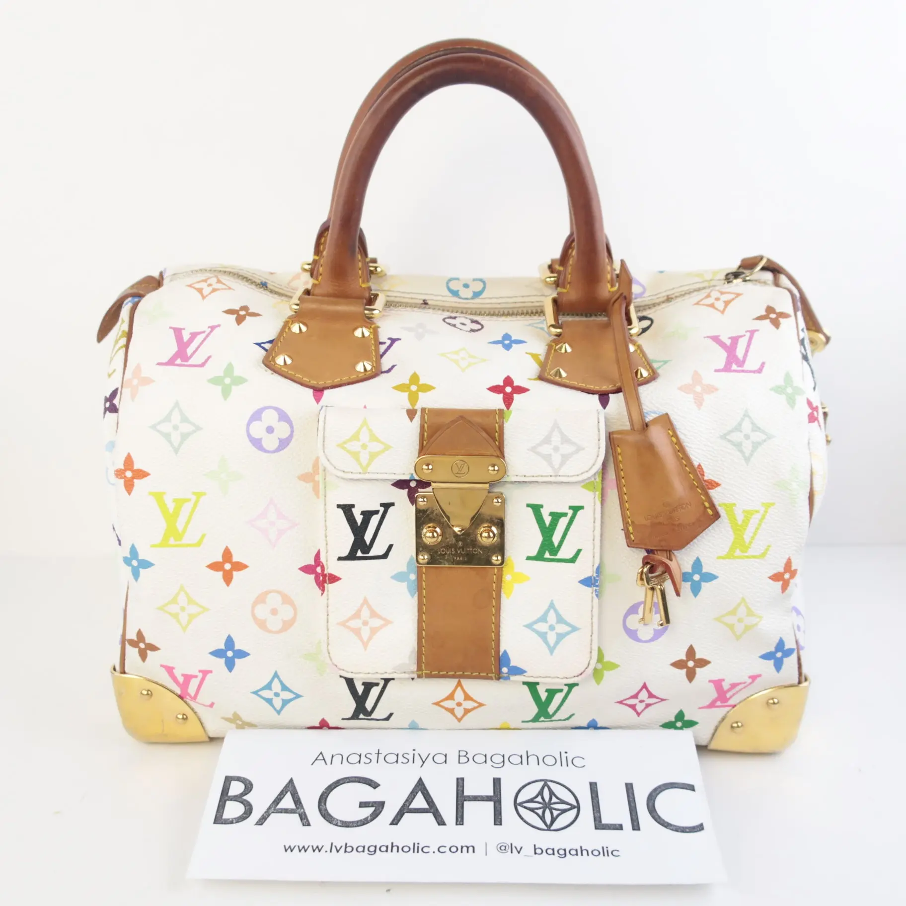 Louis Vuitton White Multicolor Monogram Speedy 30 Bag - Image 3
