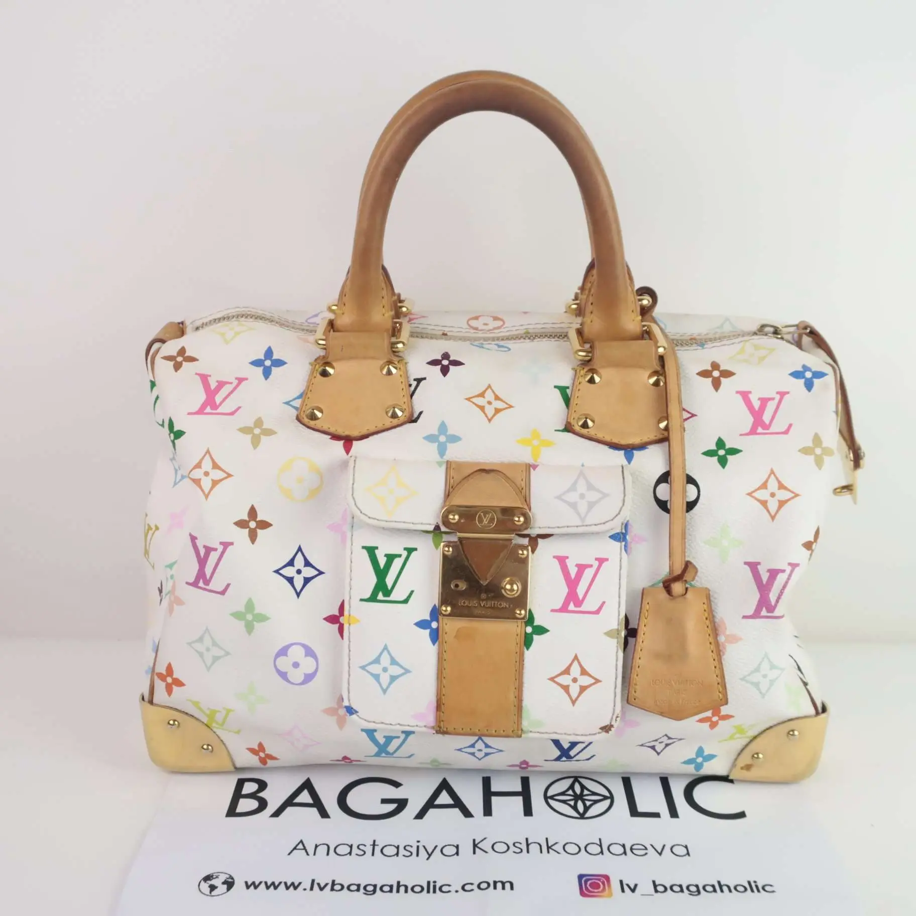 Louis Vuitton White Speedy Multicolor Monogram Bag - Image 2