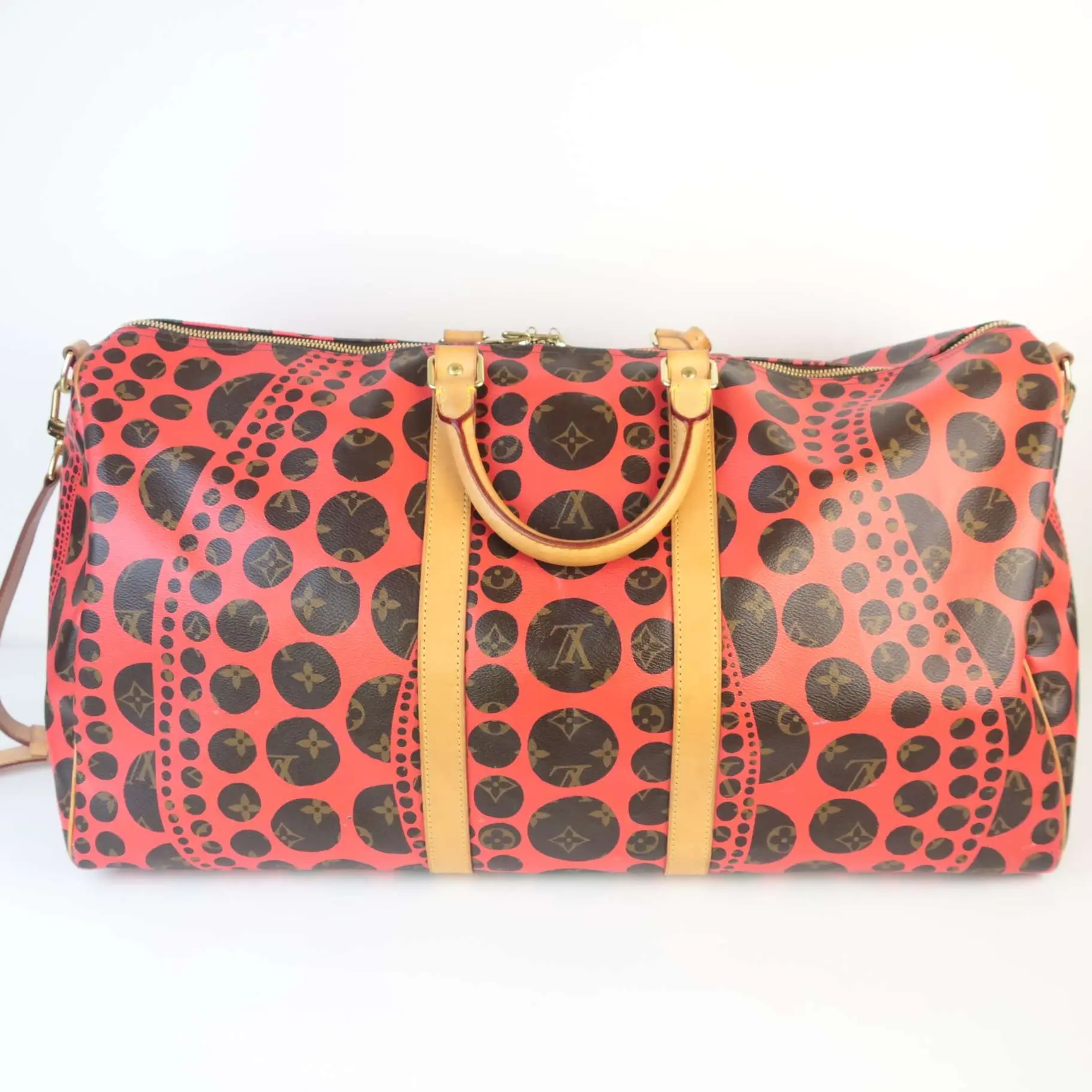 Louis Vuitton Red Monogram Canvas Yaoyi Kusama Keepall 55 Bandouliere - Image 4