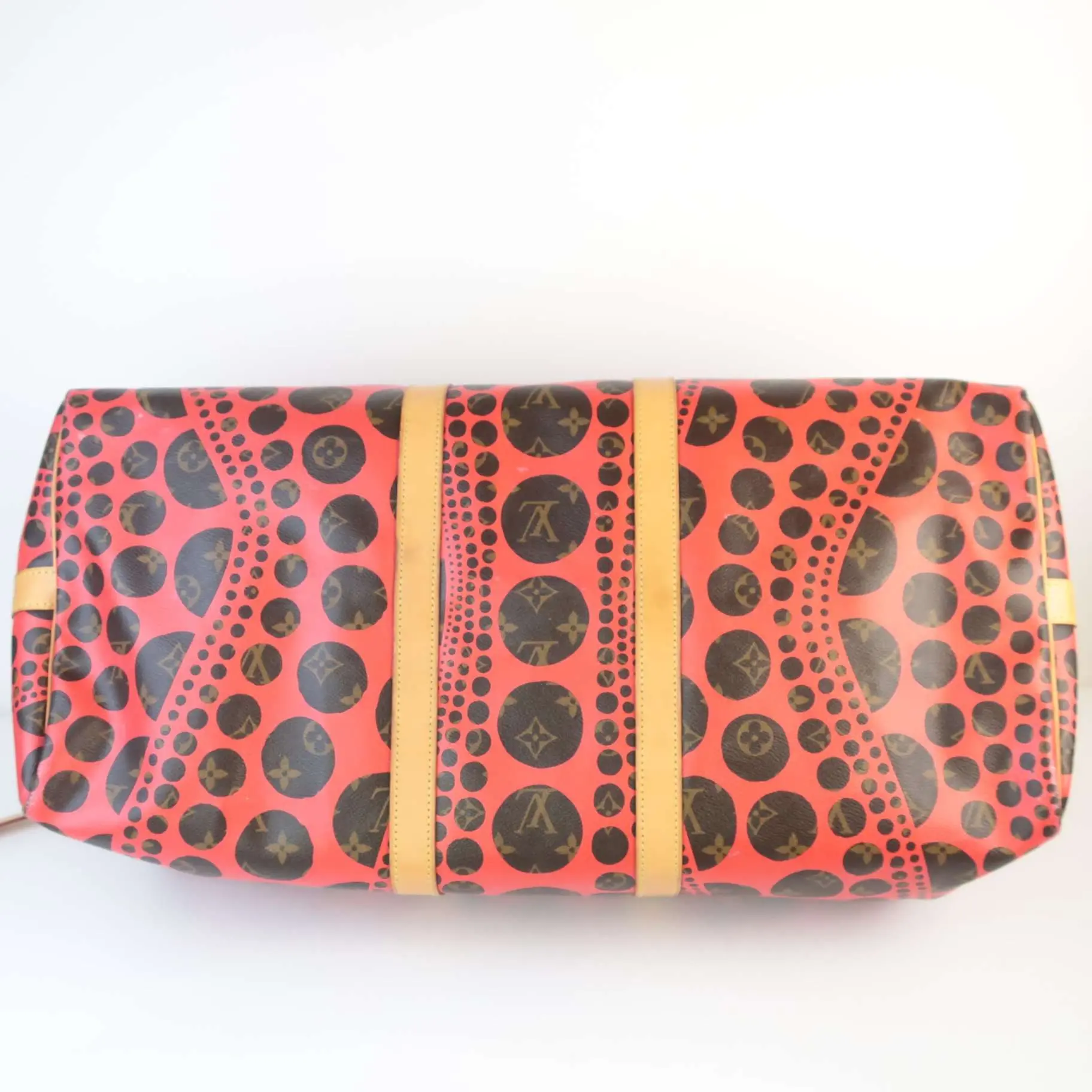 Louis Vuitton Red Monogram Canvas Yaoyi Kusama Keepall 55 Bandouliere - Image 5