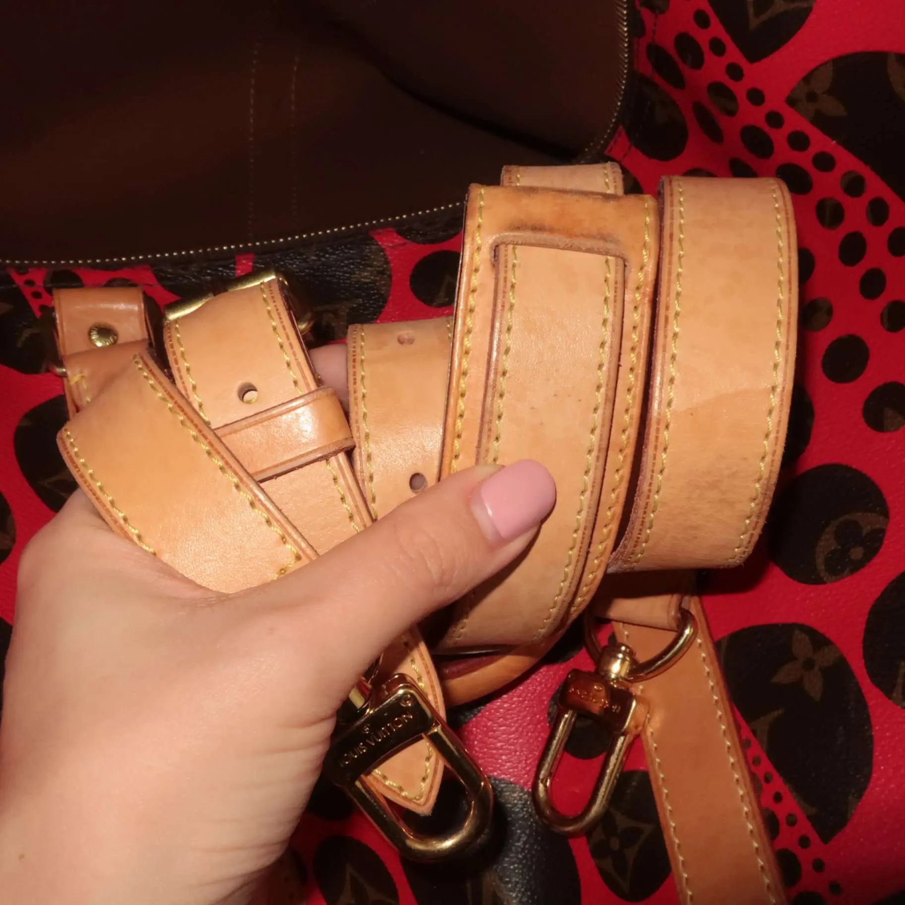 Louis Vuitton Red Monogram Canvas Yaoyi Kusama Keepall 55 Bandouliere - Image 8