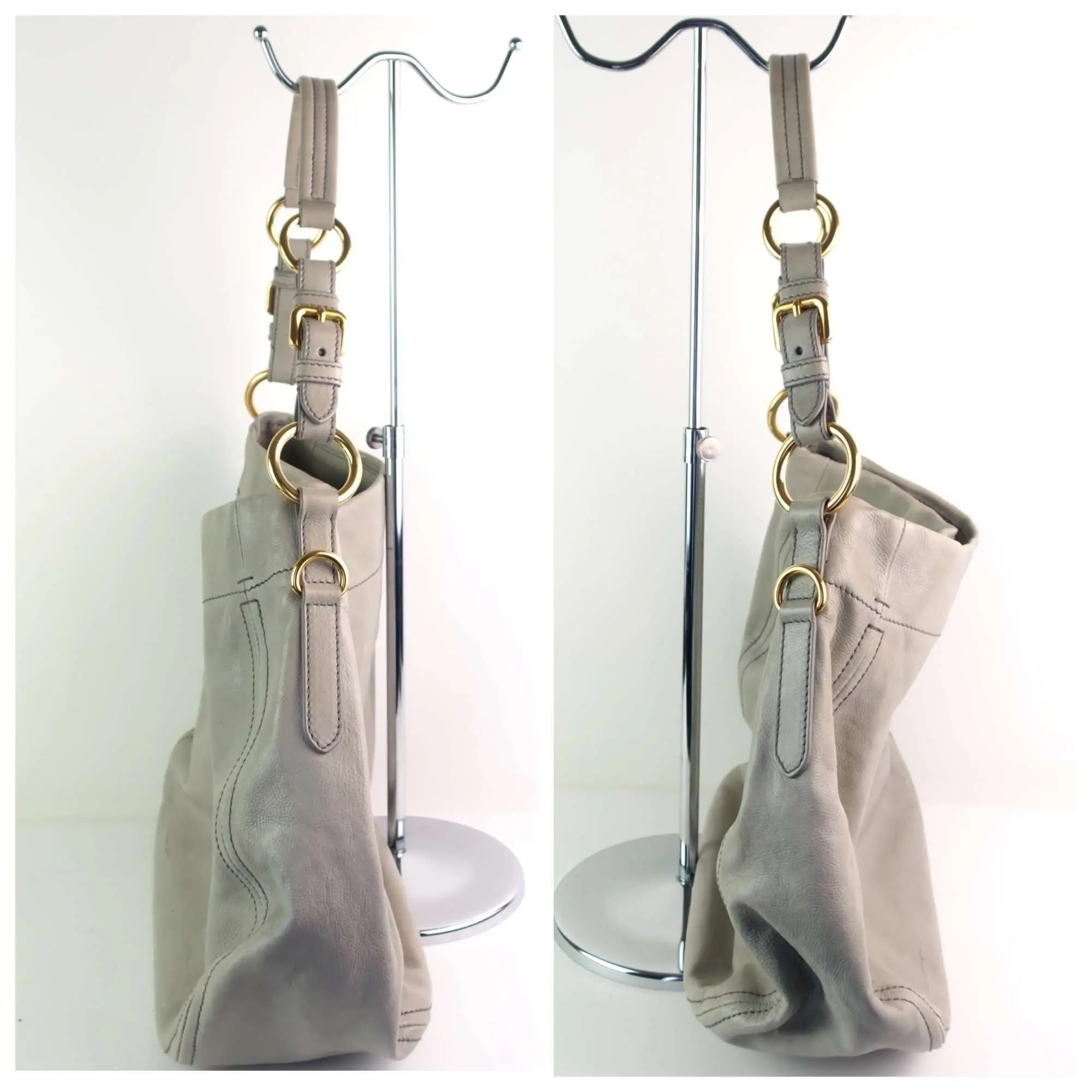 Prada Grey Hobo Leather Bag - Image 15
