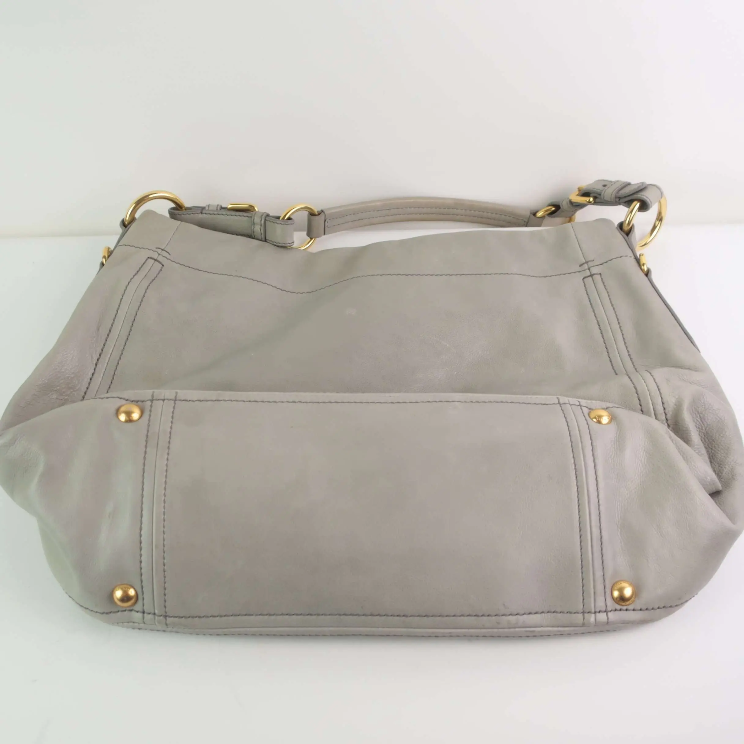 Prada Grey Hobo Leather Bag - Image 3