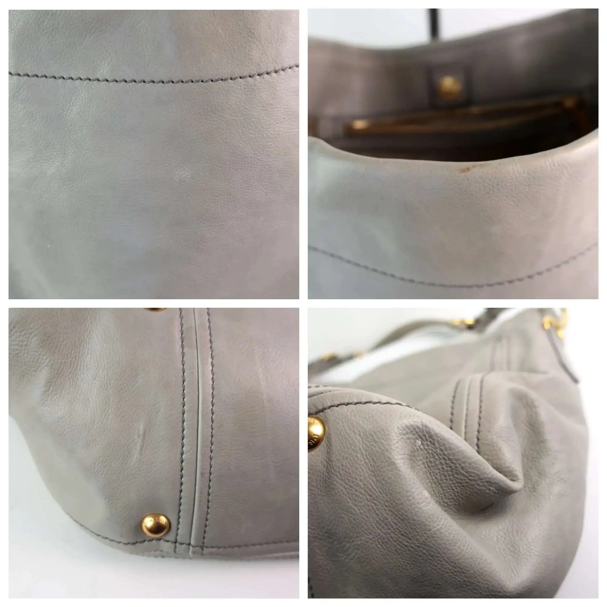 Prada Grey Hobo Leather Bag - Image 9